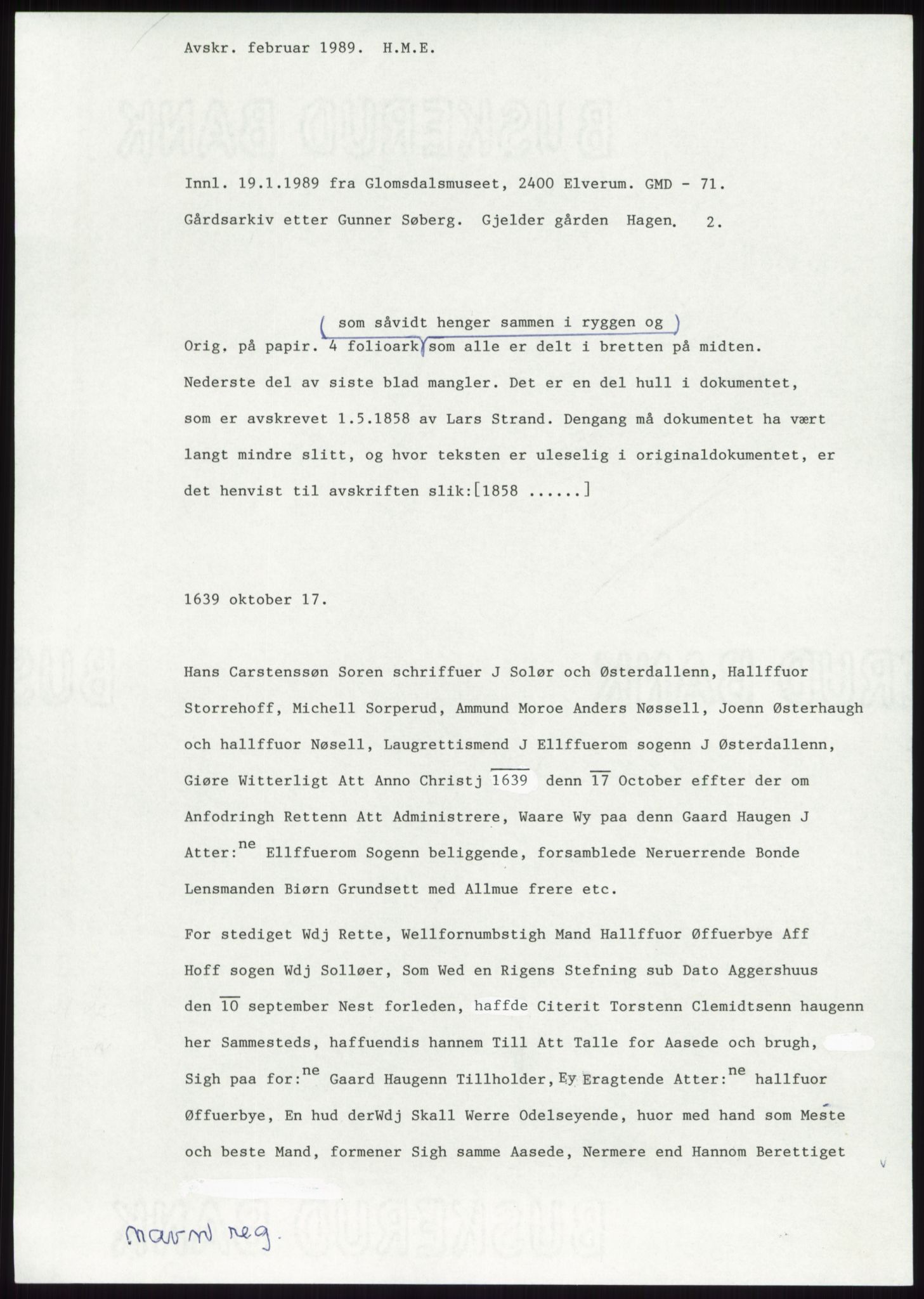 Samlinger til kildeutgivelse, Diplomavskriftsamlingen, AV/RA-EA-4053/H/Ha, s. 1430