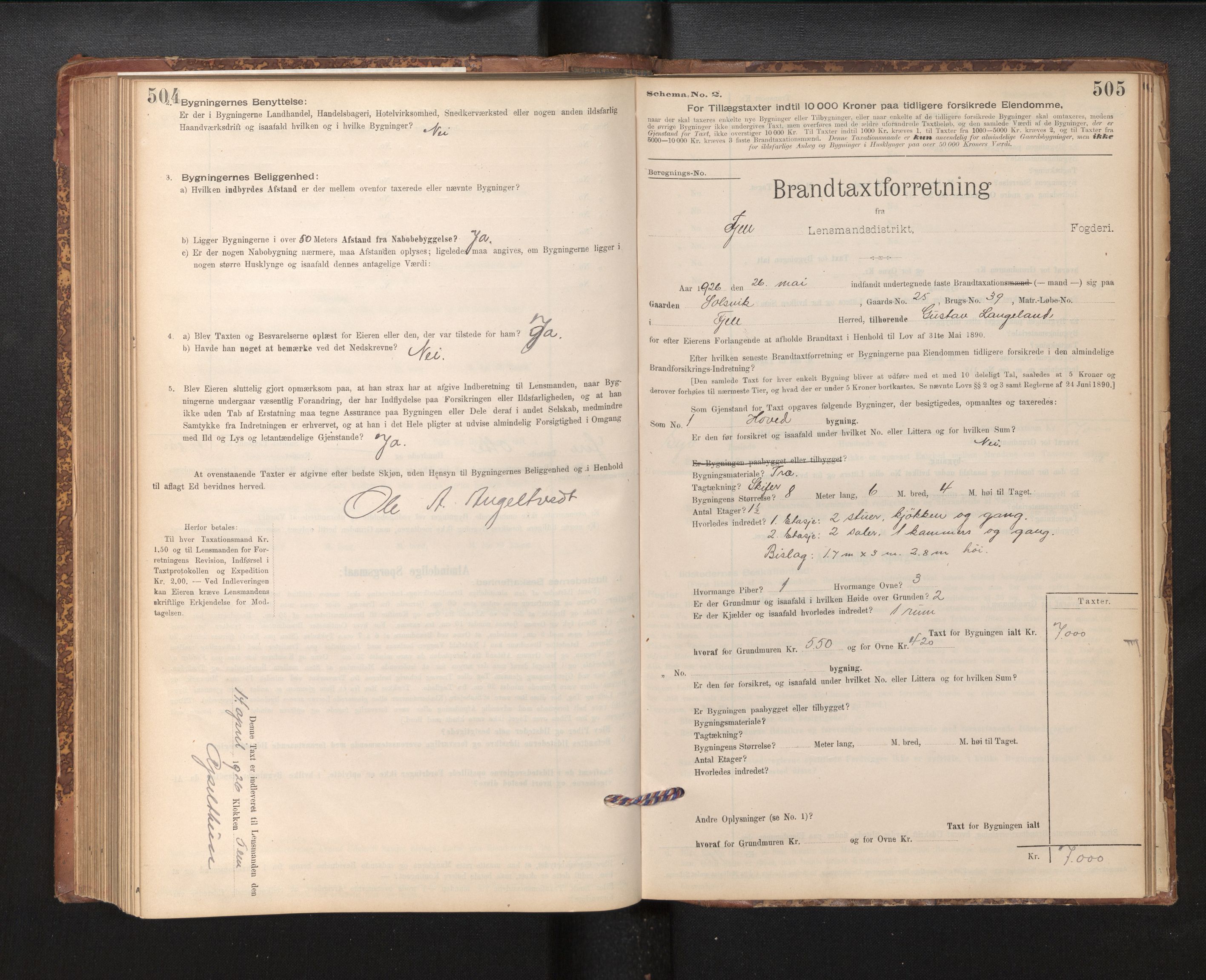 Lensmannen i Fjell, SAB/A-32301/0012/L0005: Branntakstprotokoll, skjematakst, 1895-1931, s. 504-505