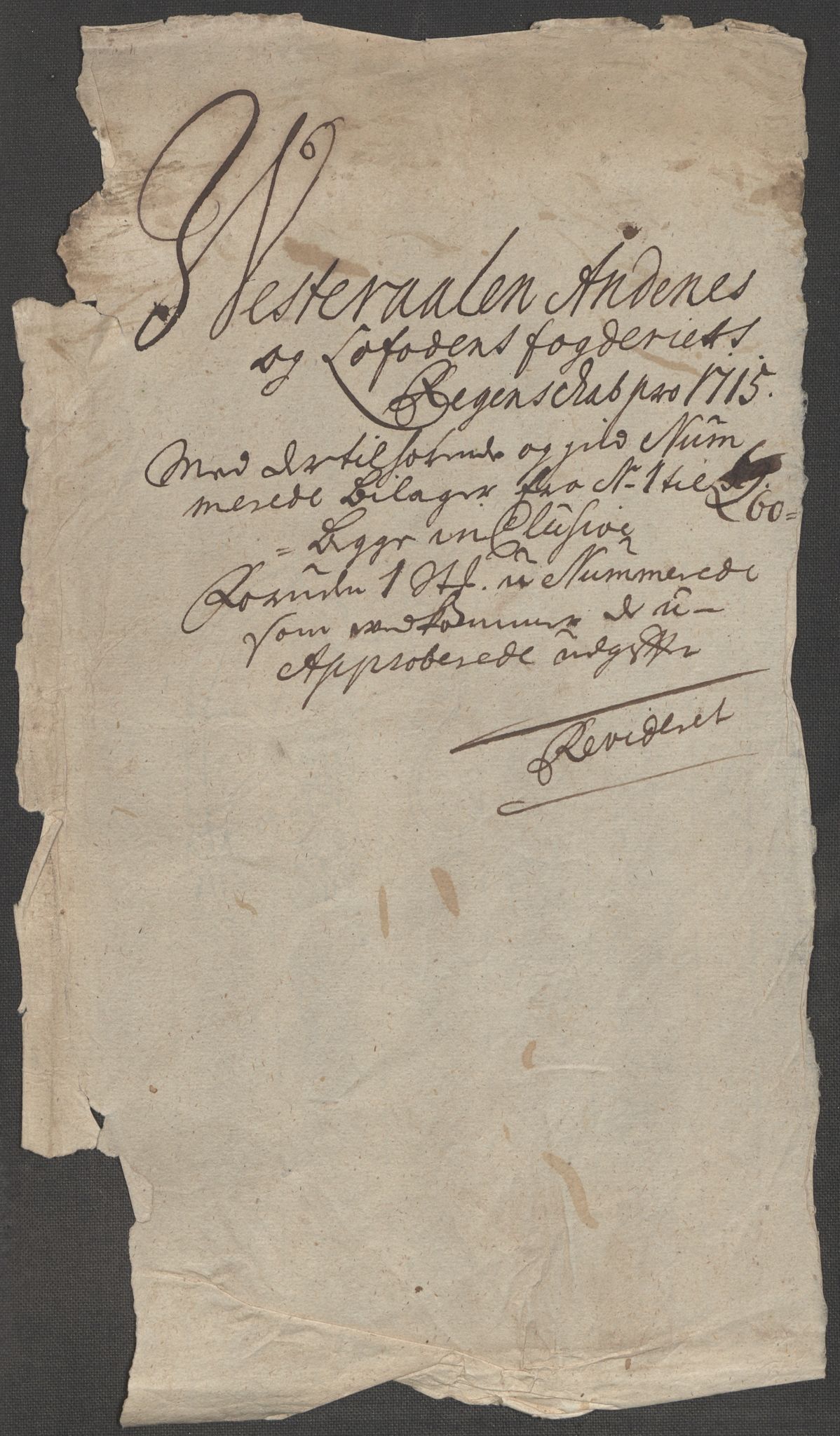 Rentekammeret inntil 1814, Reviderte regnskaper, Fogderegnskap, RA/EA-4092/R67/L4681: Fogderegnskap Vesterålen, Andenes og Lofoten, 1715, s. 4