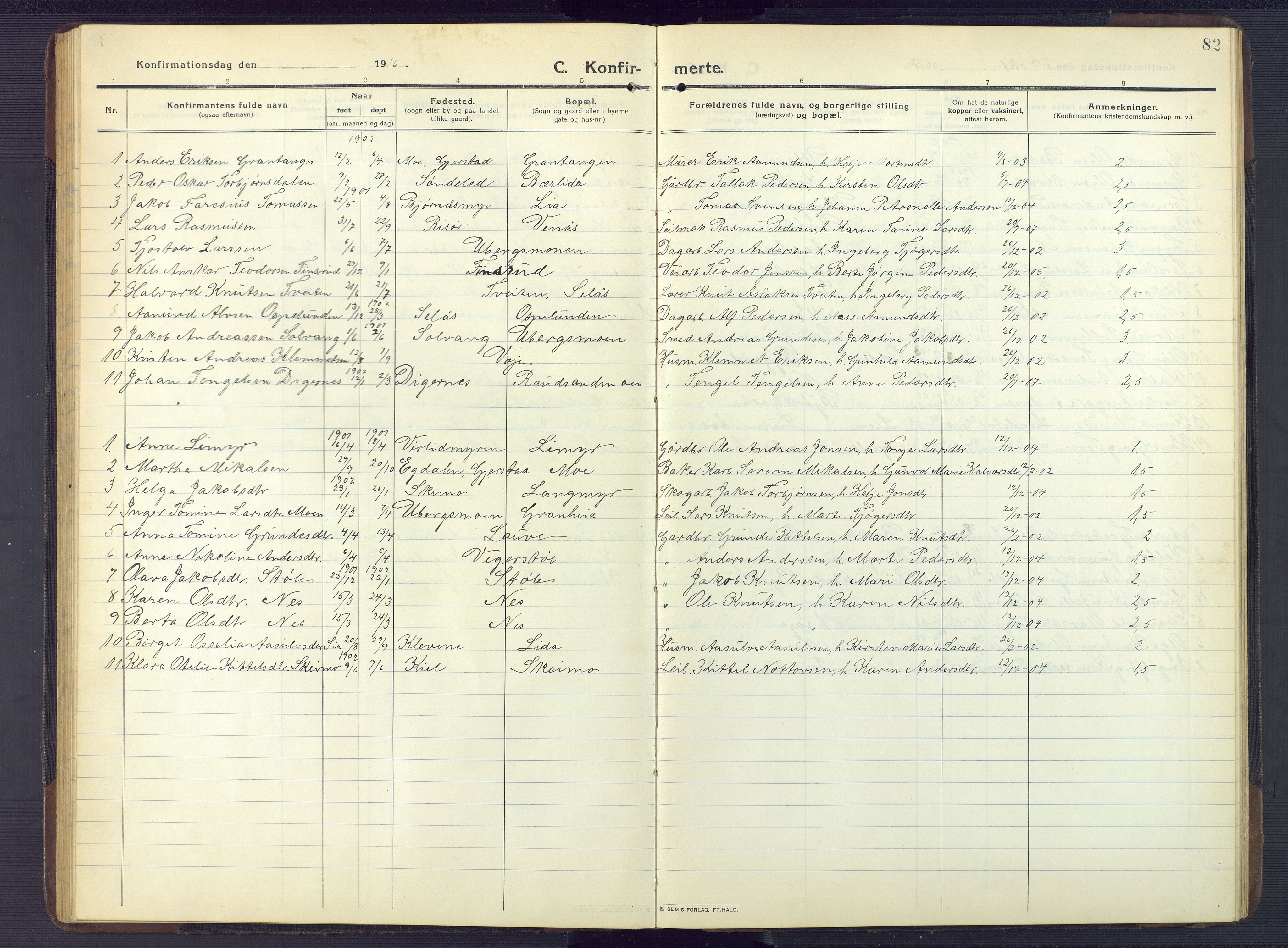 Gjerstad sokneprestkontor, SAK/1111-0014/F/Fb/Fbb/L0005: Klokkerbok nr. B 5, 1911-1949, s. 82