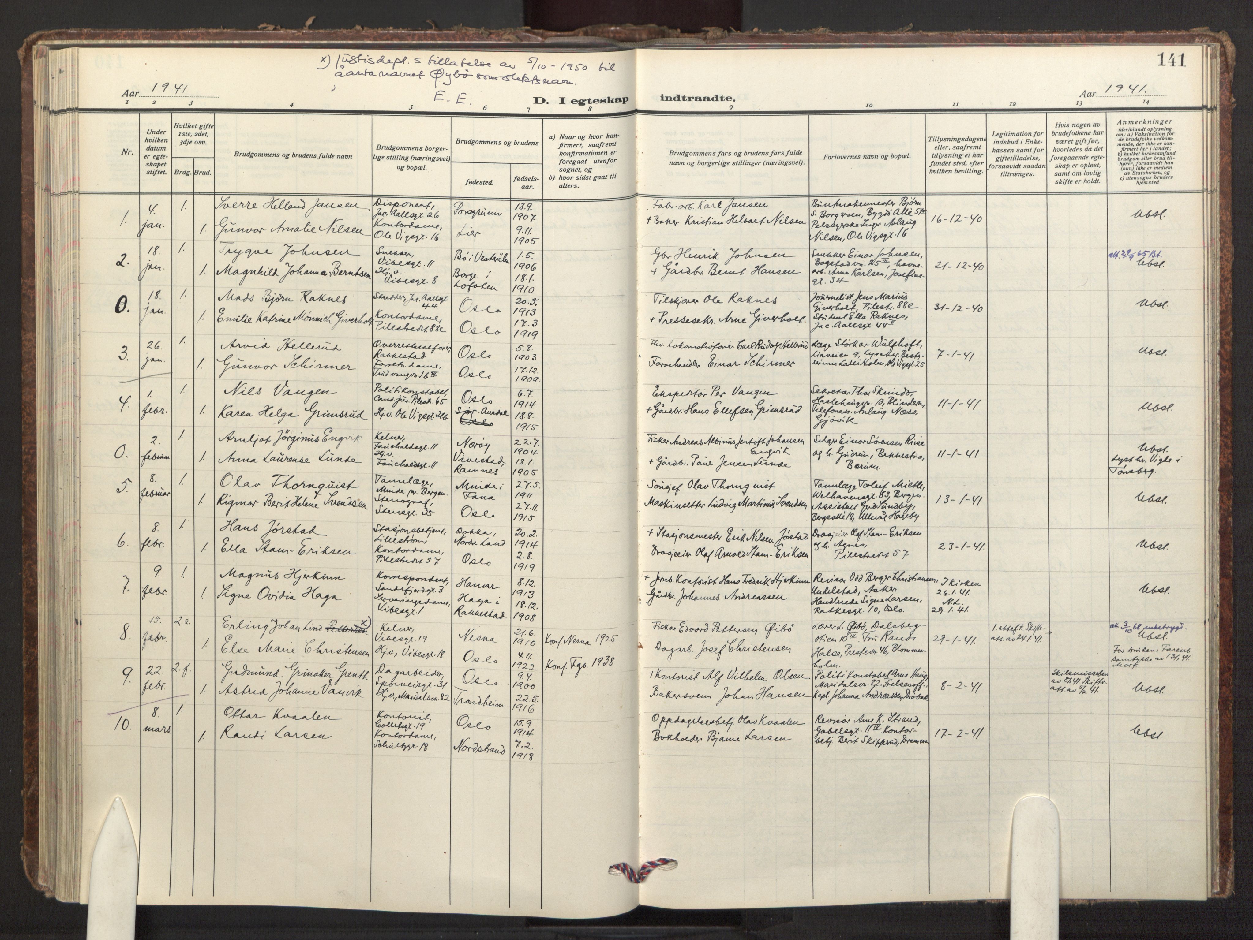 Fagerborg prestekontor Kirkebøker, AV/SAO-A-10844/F/Fa/L0009: Ministerialbok nr. 9, 1934-1945, s. 141