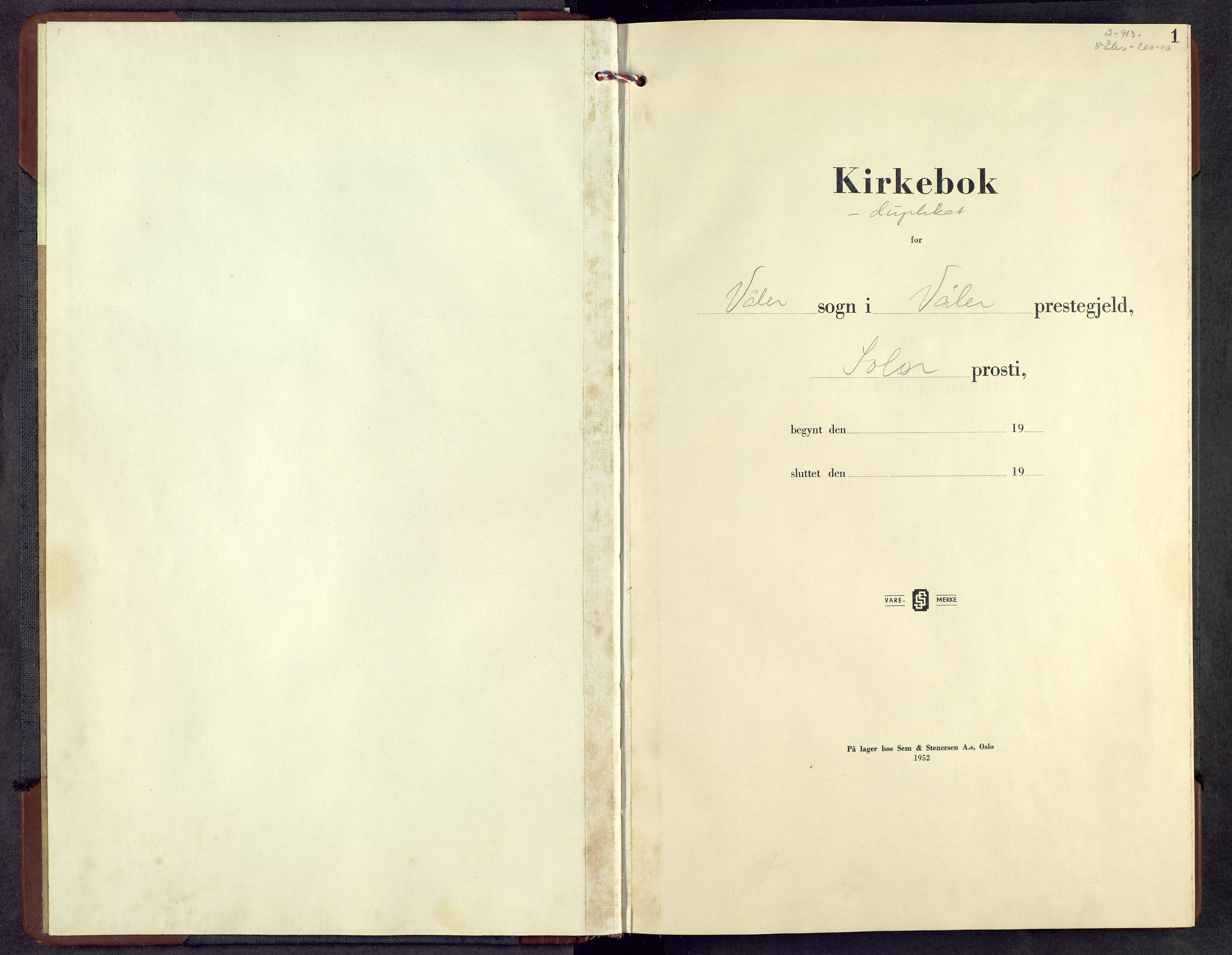 Våler prestekontor, Hedmark, AV/SAH-PREST-040/H/Ha/Hab/L0008: Klokkerbok nr. 8, 1951-1961, s. 1