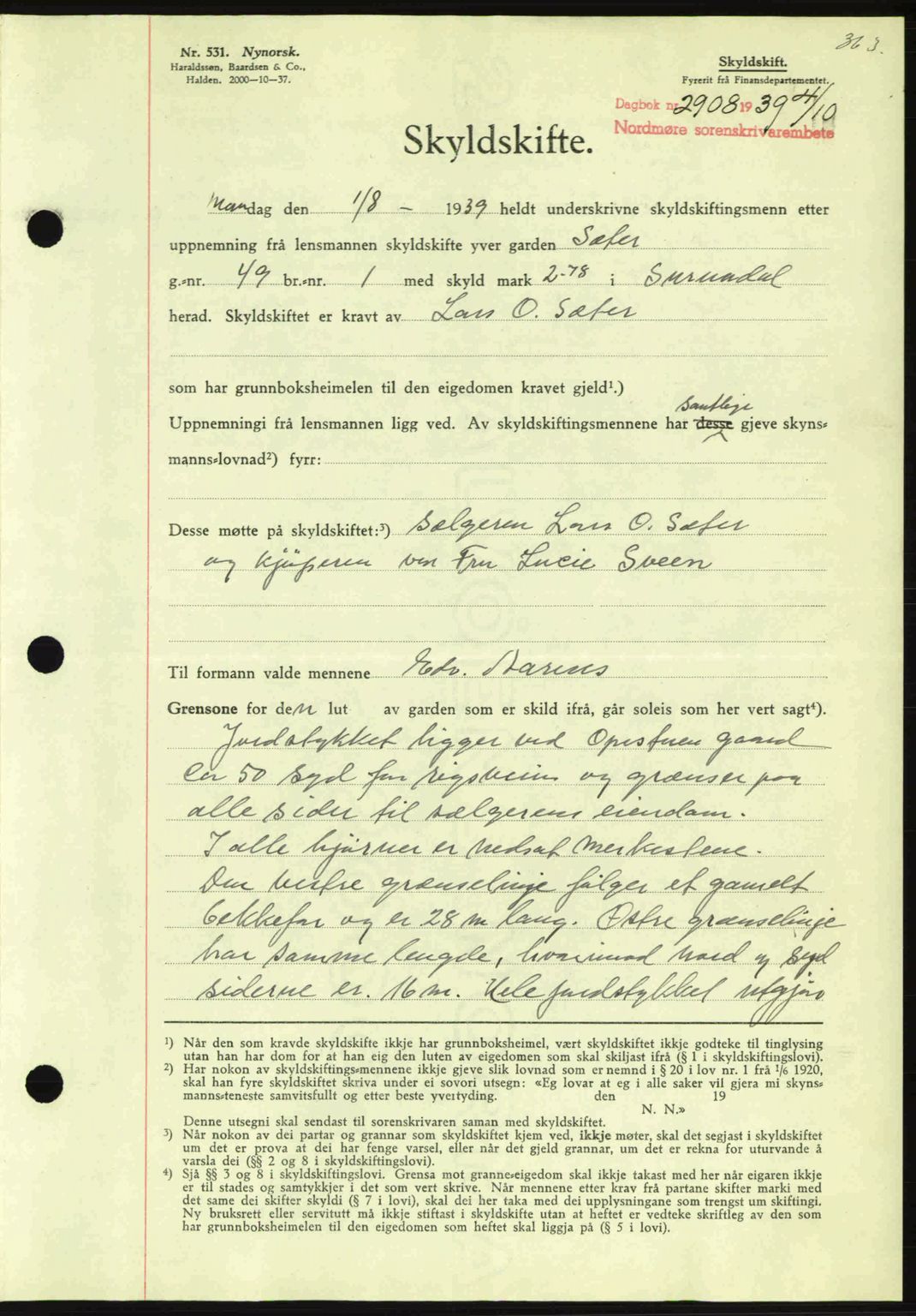 Nordmøre sorenskriveri, AV/SAT-A-4132/1/2/2Ca: Pantebok nr. A87, 1939-1940, Dagboknr: 2908/1939