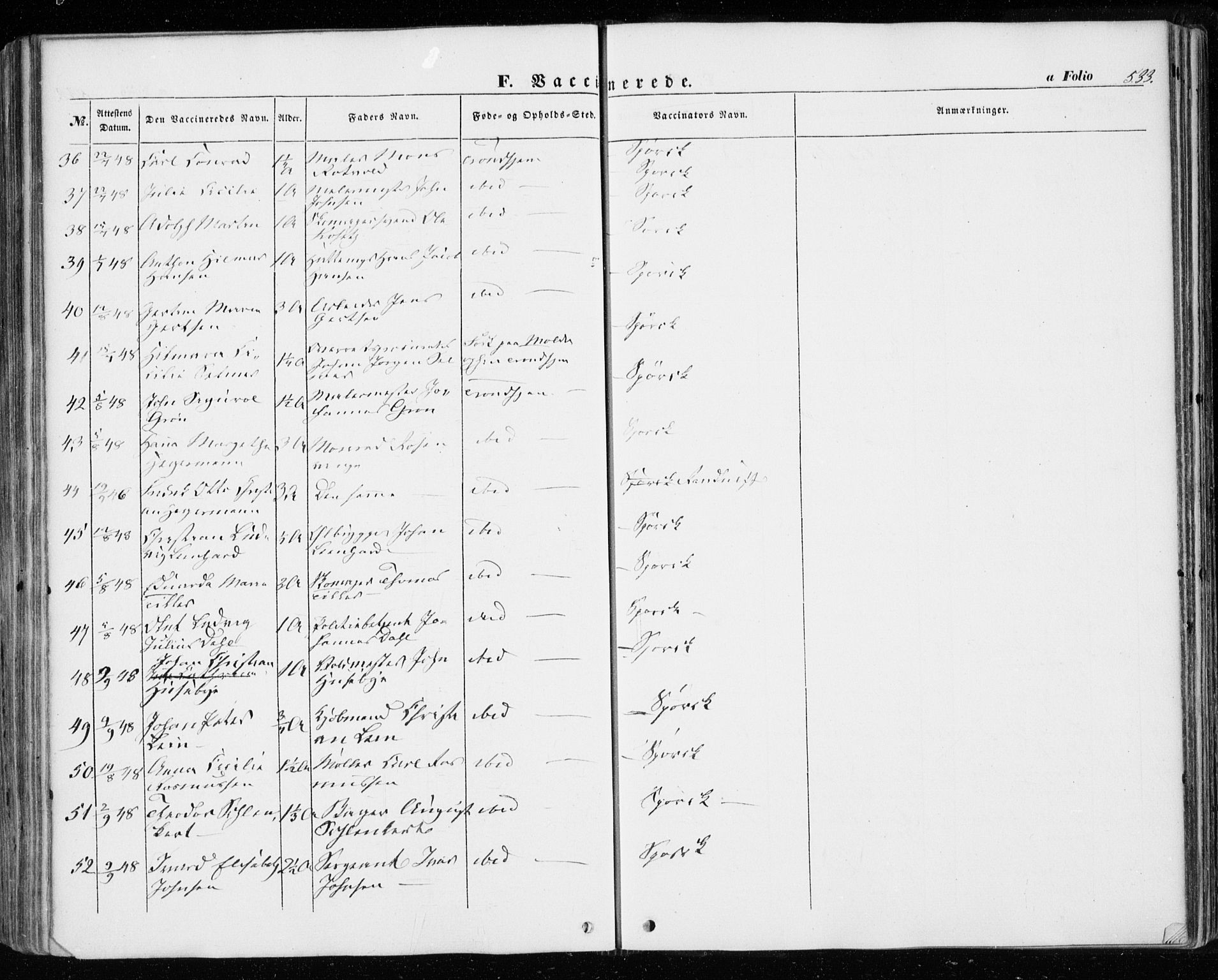 Ministerialprotokoller, klokkerbøker og fødselsregistre - Sør-Trøndelag, SAT/A-1456/601/L0051: Ministerialbok nr. 601A19, 1848-1857, s. 533