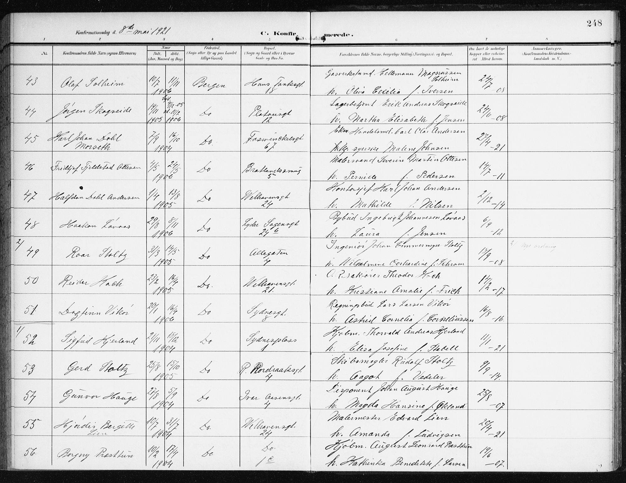 Johanneskirken sokneprestembete, AV/SAB-A-76001/H/Haa/L0009: Ministerialbok nr. C 2, 1907-1924, s. 248