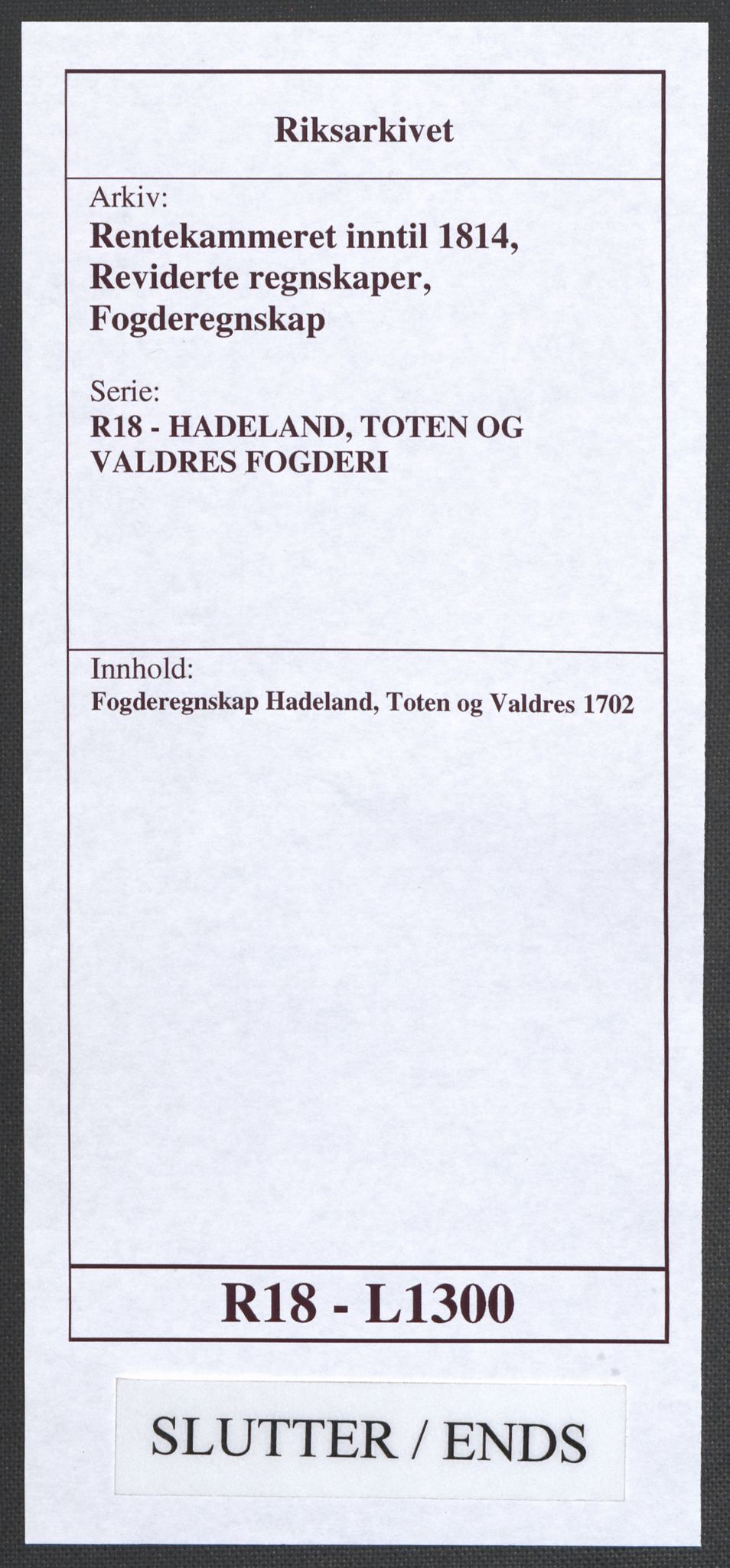 Rentekammeret inntil 1814, Reviderte regnskaper, Fogderegnskap, AV/RA-EA-4092/R18/L1300: Fogderegnskap Hadeland, Toten og Valdres, 1702, s. 442