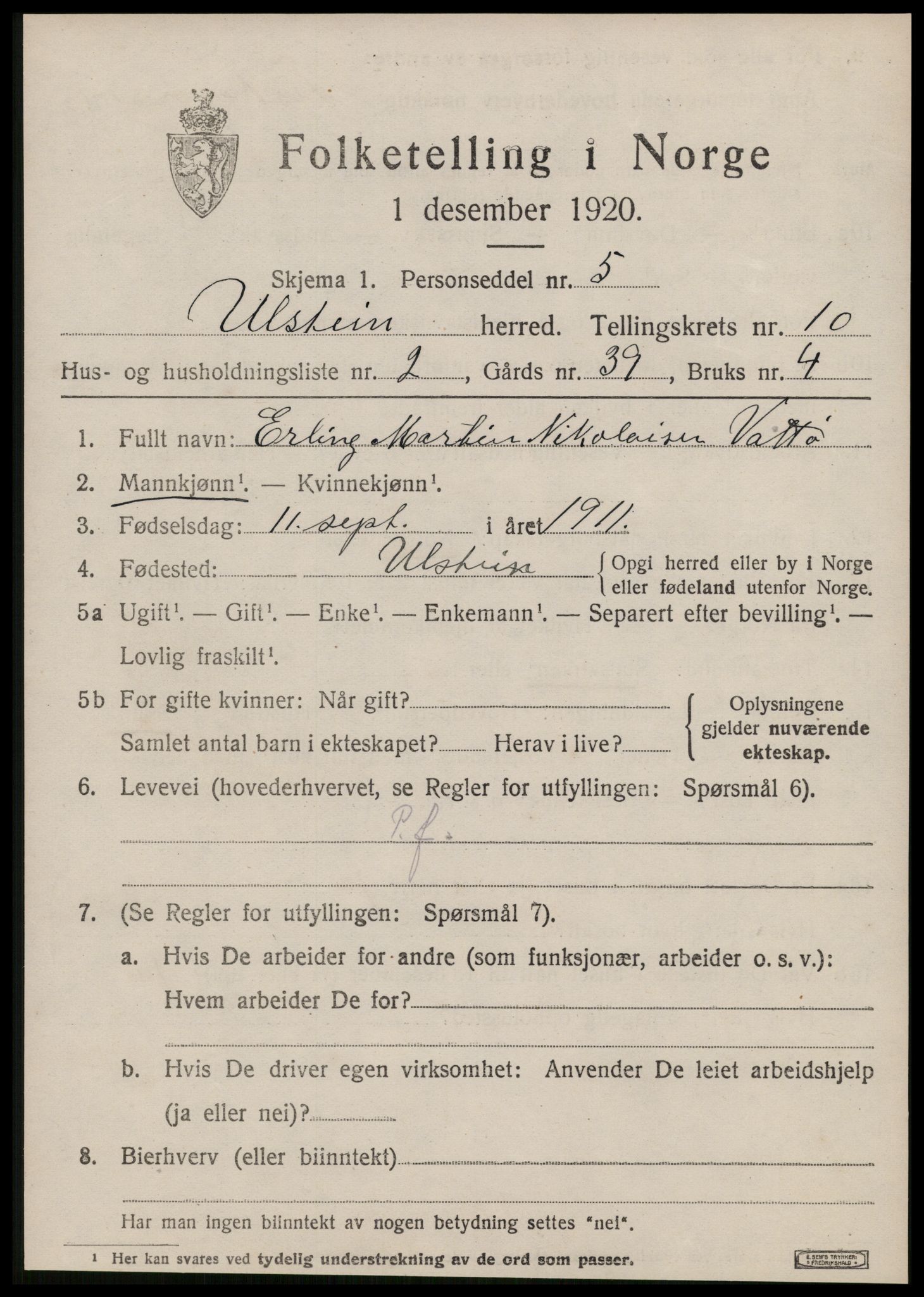SAT, Folketelling 1920 for 1516 Ulstein herred, 1920, s. 5344
