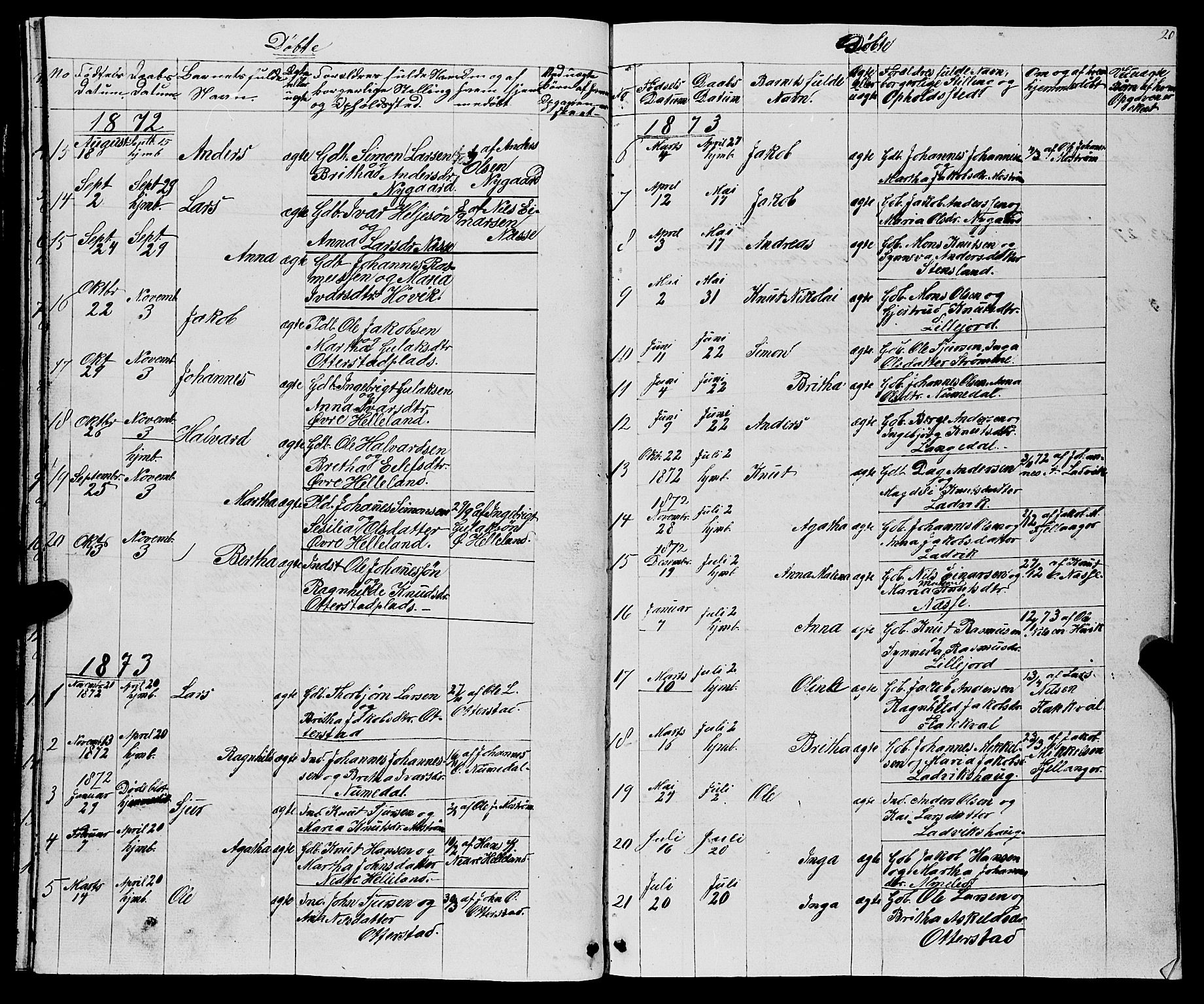 Osterfjorden Soknepresembete, AV/SAB-A-77301: Klokkerbok nr. B 1, 1851-1890, s. 20