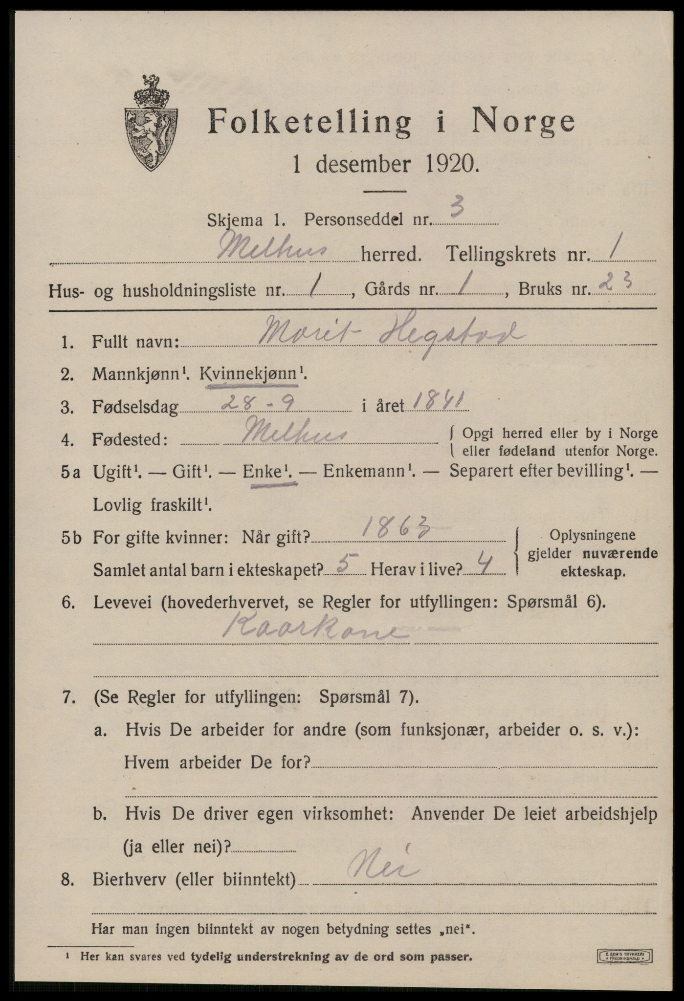 SAT, Folketelling 1920 for 1653 Melhus herred, 1920, s. 965