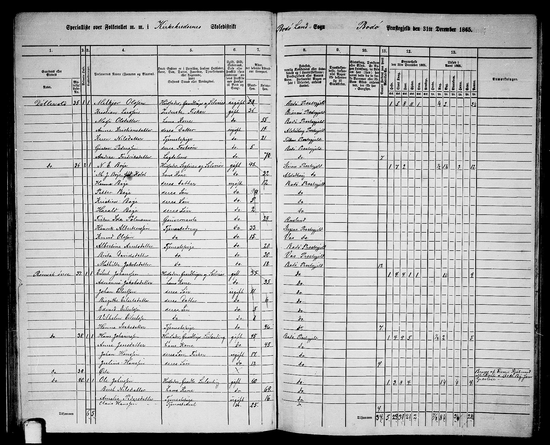 RA, Folketelling 1865 for 1843L Bodø prestegjeld, Bodø landsokn, 1865, s. 33