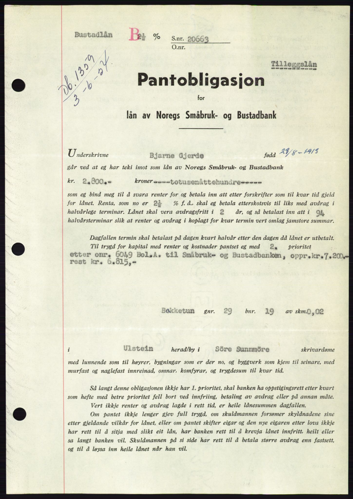 Søre Sunnmøre sorenskriveri, SAT/A-4122/1/2/2C/L0125: Pantebok nr. 13B, 1954-1954, Dagboknr: 1359/1954