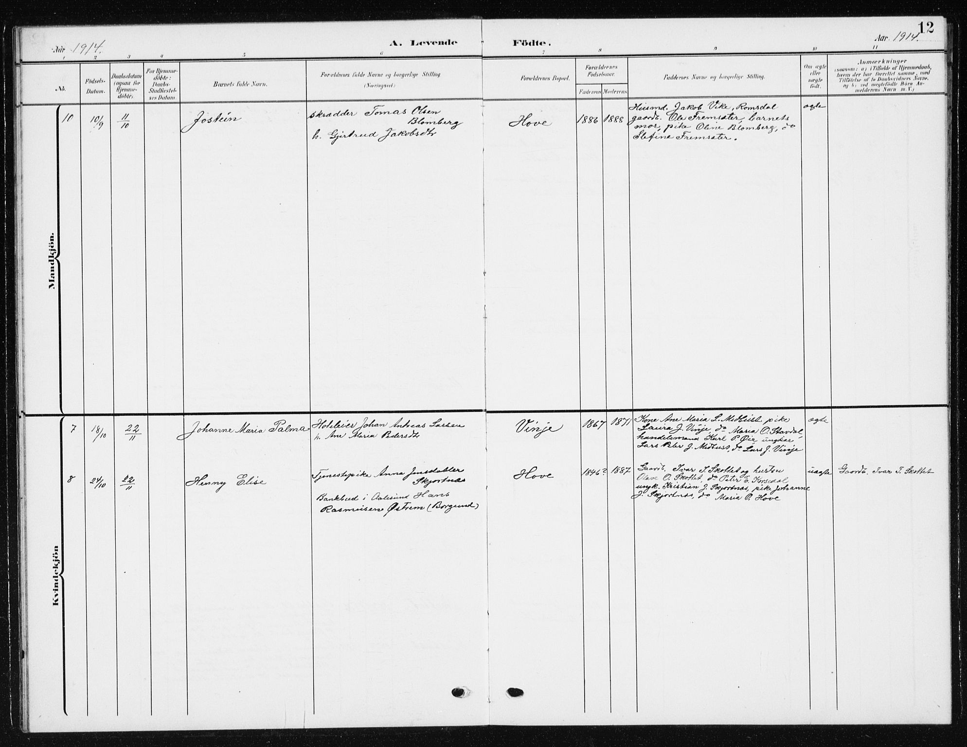 Ministerialprotokoller, klokkerbøker og fødselsregistre - Møre og Romsdal, AV/SAT-A-1454/521/L0303: Klokkerbok nr. 521C04, 1908-1943, s. 12