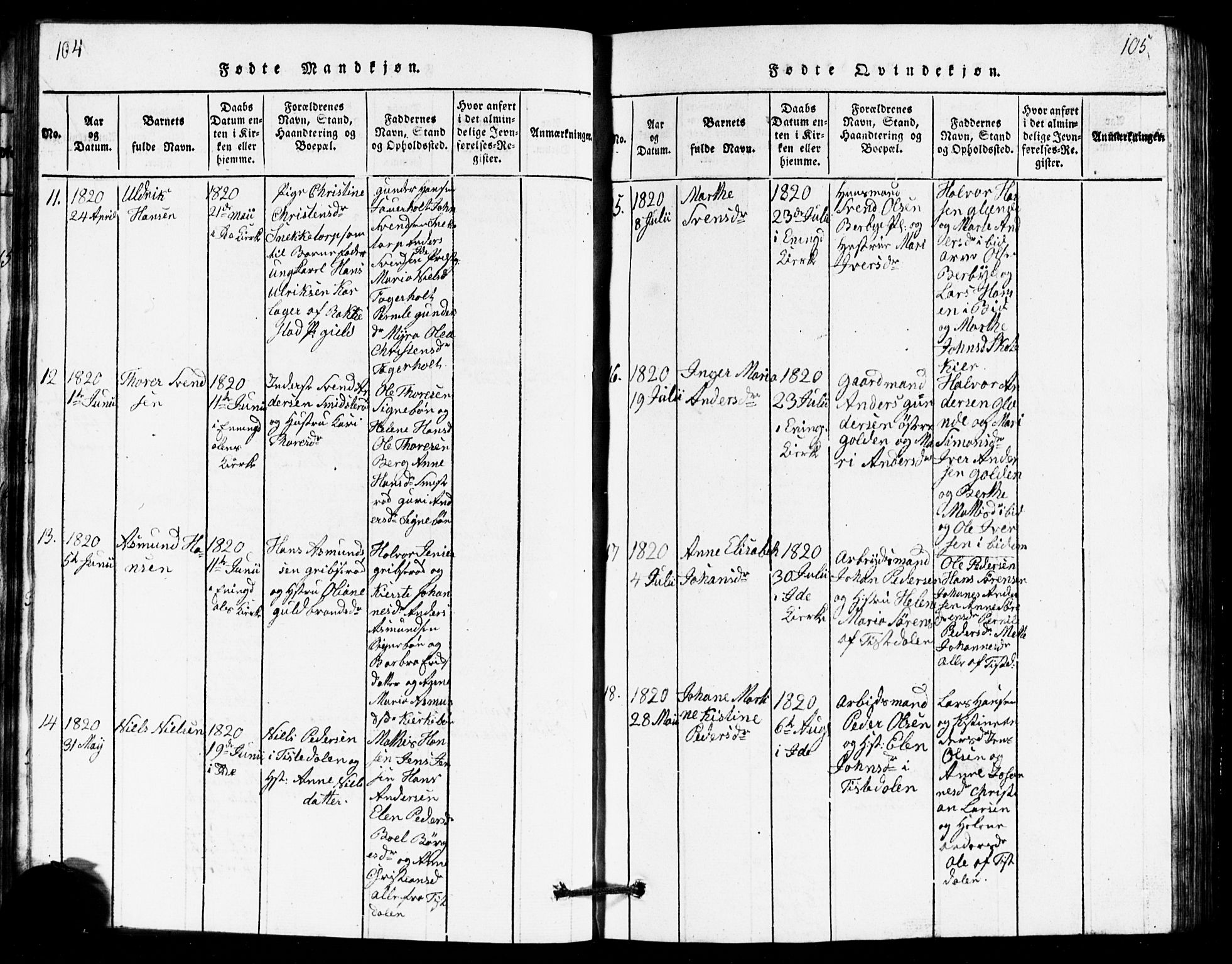Idd prestekontor Kirkebøker, AV/SAO-A-10911/G/Ga/L0001: Klokkerbok nr. I 1, 1815-1826, s. 104-105