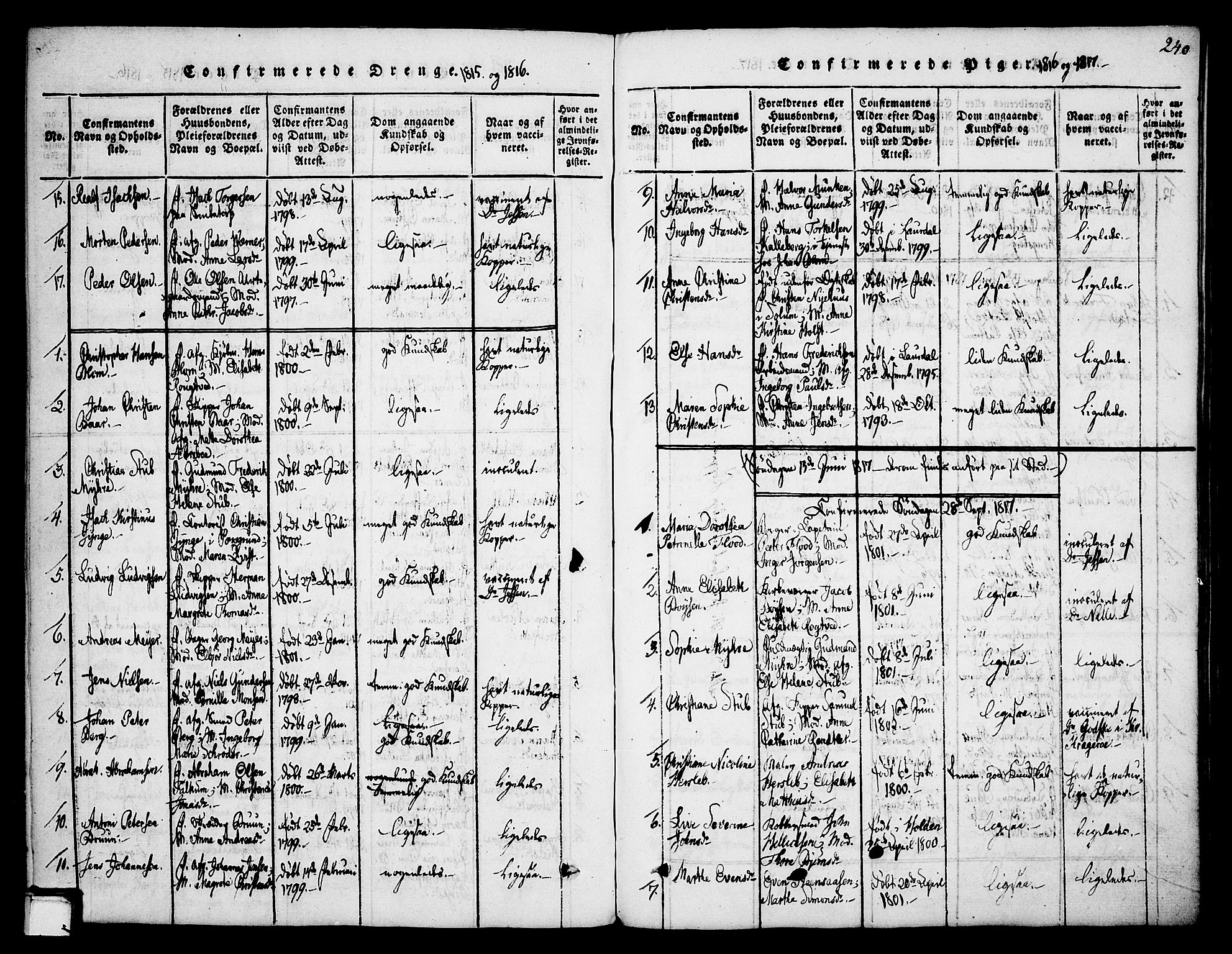 Skien kirkebøker, AV/SAKO-A-302/F/Fa/L0005: Ministerialbok nr. 5, 1814-1843, s. 240