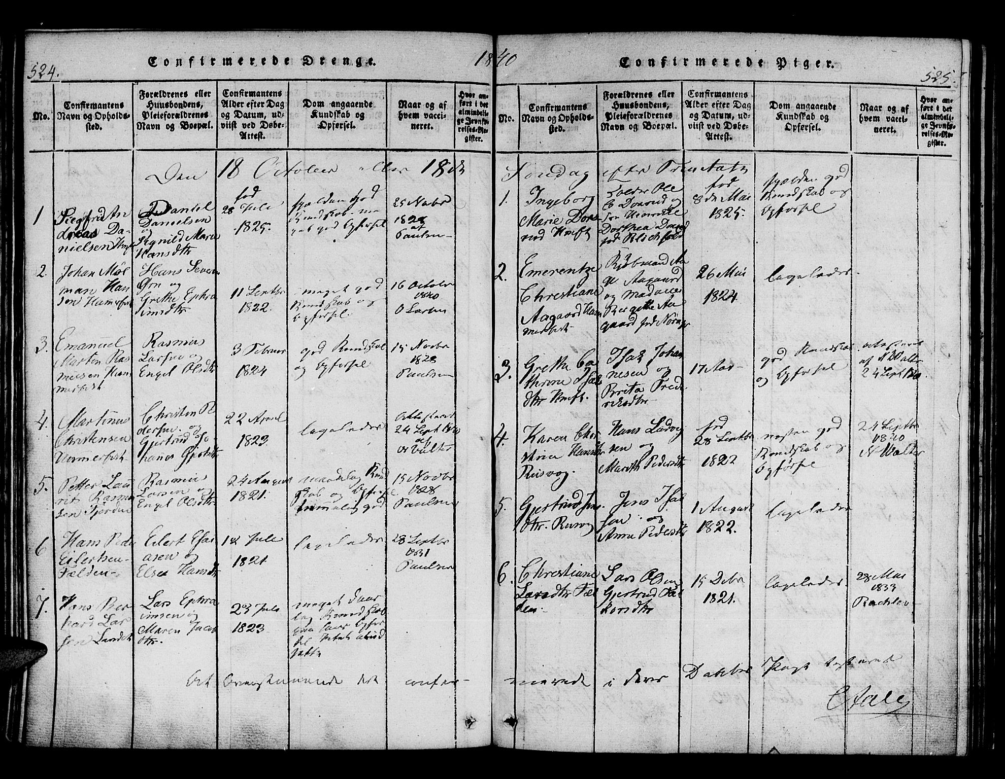 Hammerfest sokneprestkontor, AV/SATØ-S-1347/H/Ha/L0003.kirke: Ministerialbok nr. 3, 1821-1842, s. 524-525