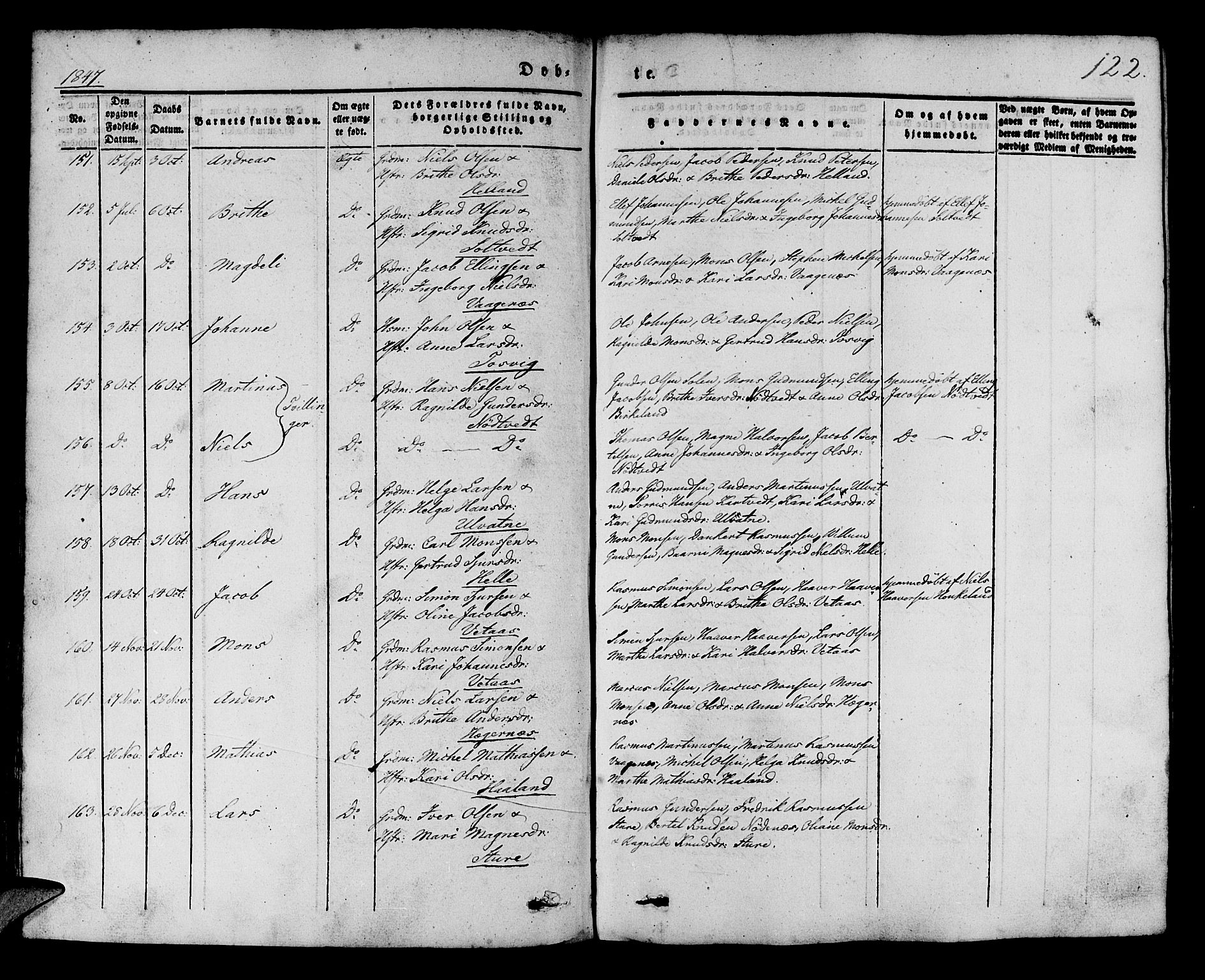 Manger sokneprestembete, AV/SAB-A-76801/H/Haa: Ministerialbok nr. A 5, 1839-1848, s. 122