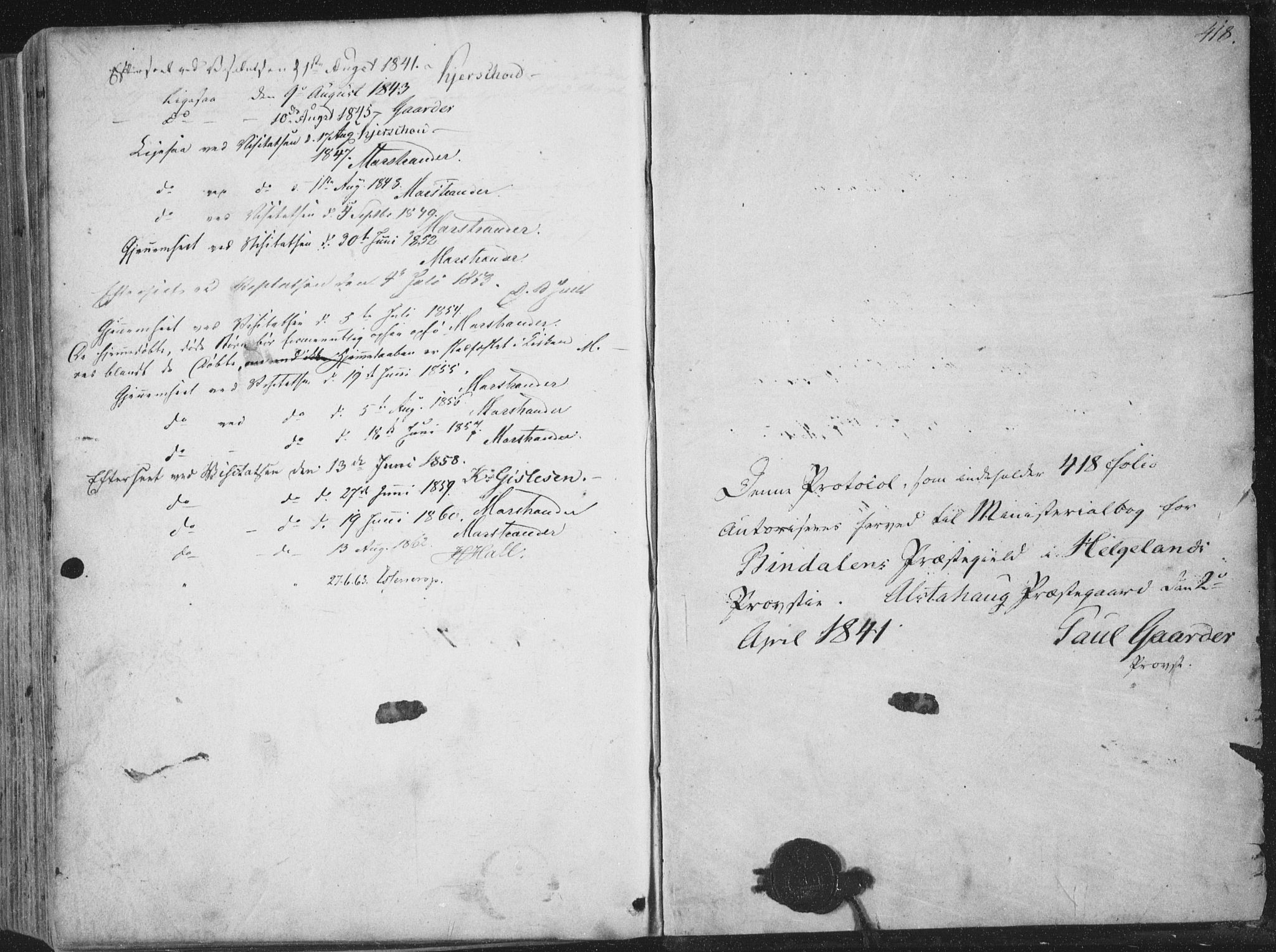 Ministerialprotokoller, klokkerbøker og fødselsregistre - Nordland, AV/SAT-A-1459/810/L0144: Ministerialbok nr. 810A07 /1, 1841-1862, s. 418