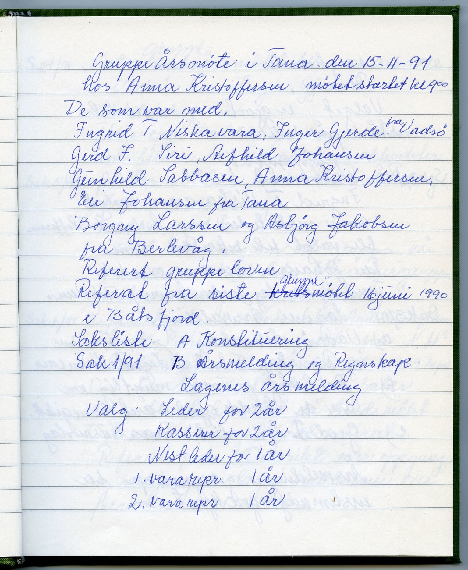 Finnmark krets av Norges Kvinne- og familieforbund, FMFB/A-1233/A/Ac/L0014: Protokoll for gruppemøte Ishavsgruppen 1990-1994, 1990-1994