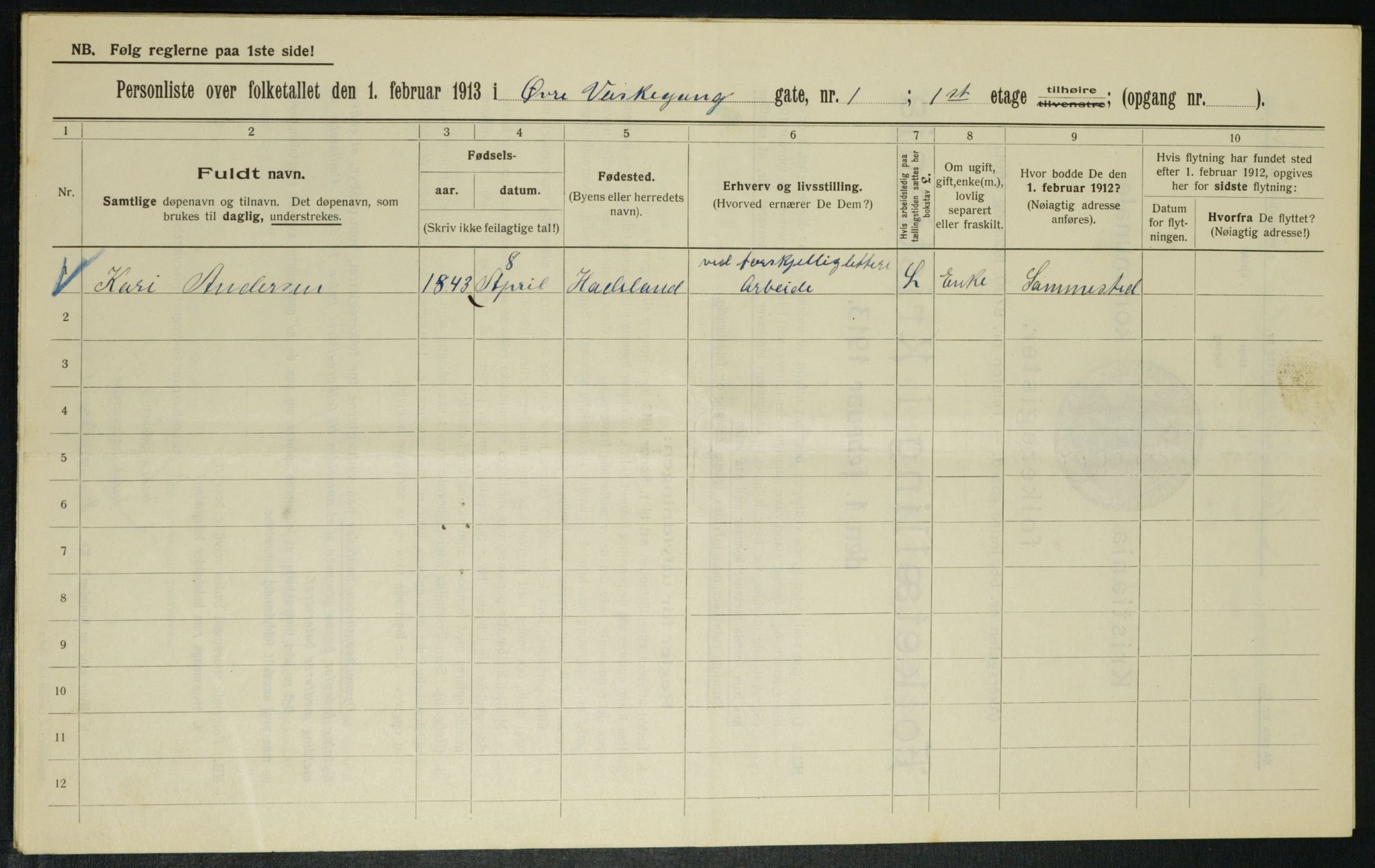 OBA, Kommunal folketelling 1.2.1913 for Kristiania, 1913, s. 129930