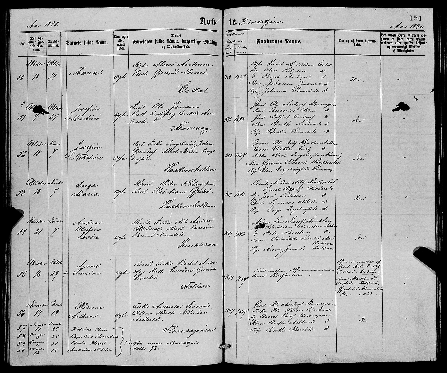 Askøy Sokneprestembete, AV/SAB-A-74101/H/Ha/Hab/Haba/L0007: Klokkerbok nr. A 7, 1871-1881, s. 154