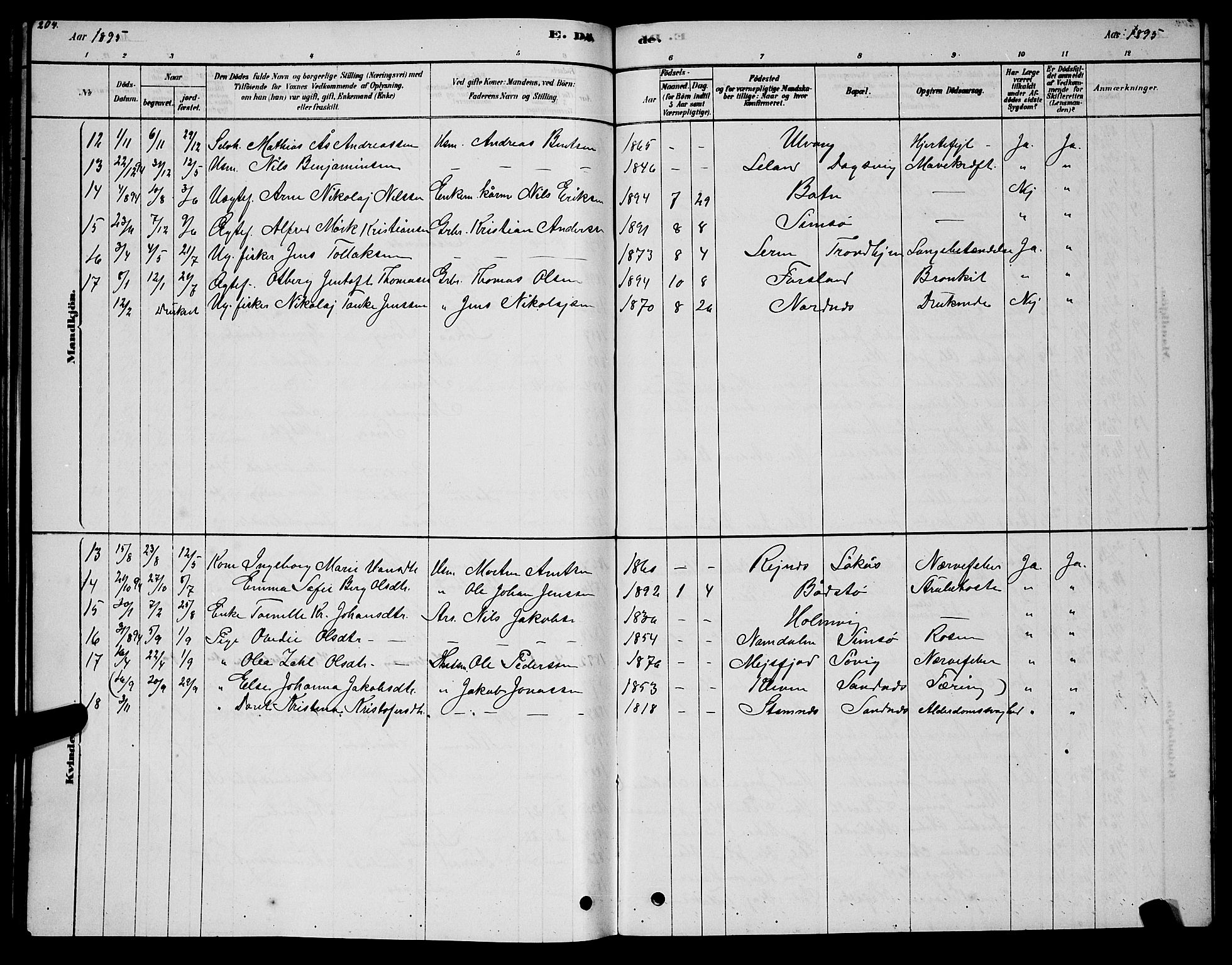 Ministerialprotokoller, klokkerbøker og fødselsregistre - Nordland, AV/SAT-A-1459/831/L0477: Klokkerbok nr. 831C04, 1878-1897, s. 204