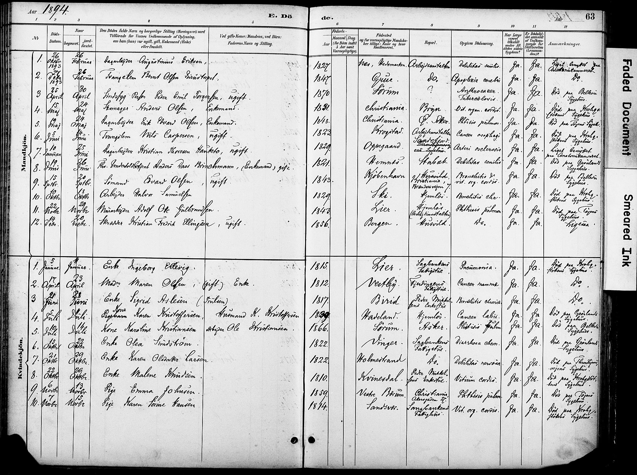 Krohgstøtten sykehusprest Kirkebøker, AV/SAO-A-10854/F/Fa/L0003: Ministerialbok nr. 3, 1890-1935, s. 63