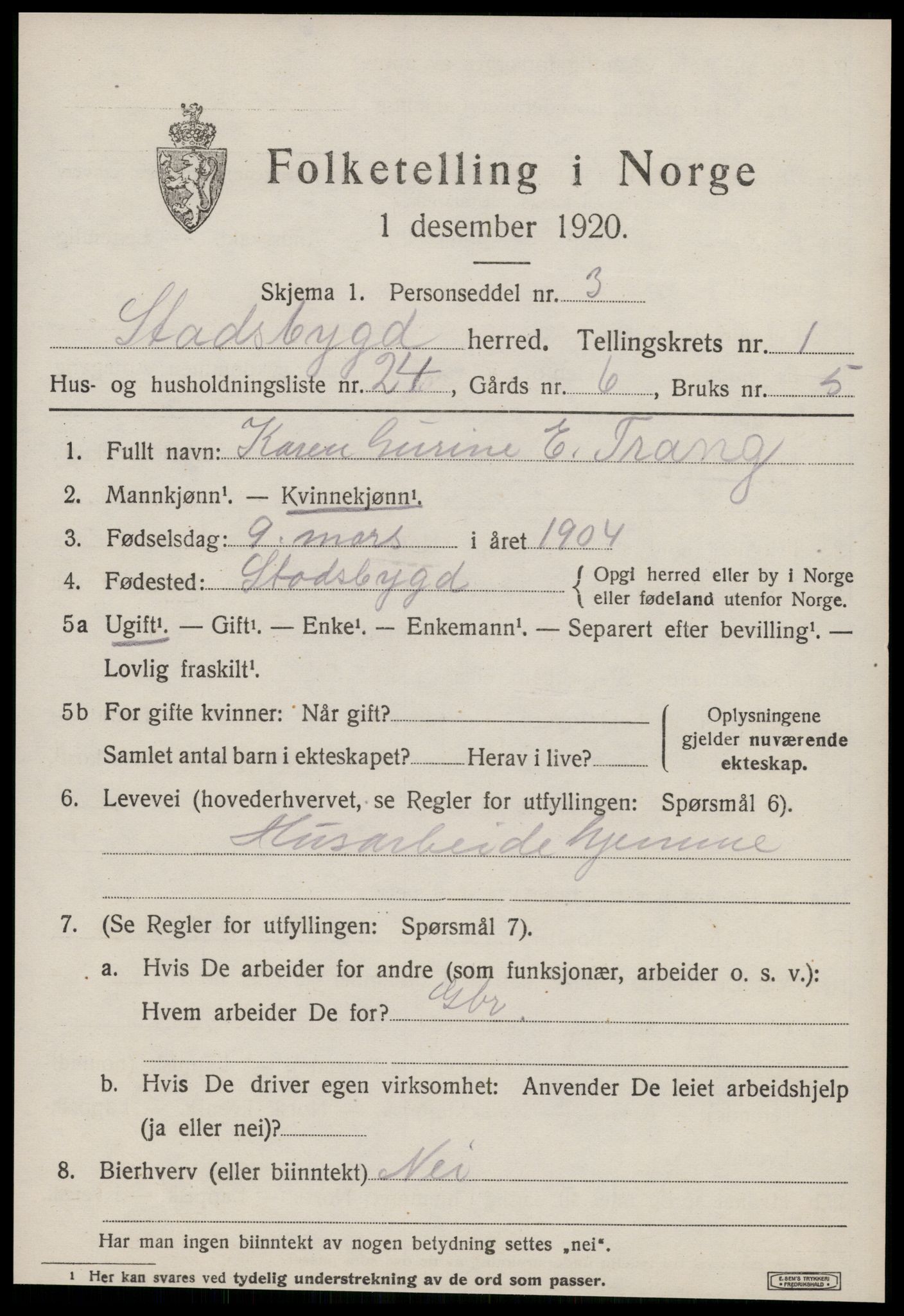 SAT, Folketelling 1920 for 1625 Stadsbygd herred, 1920, s. 988