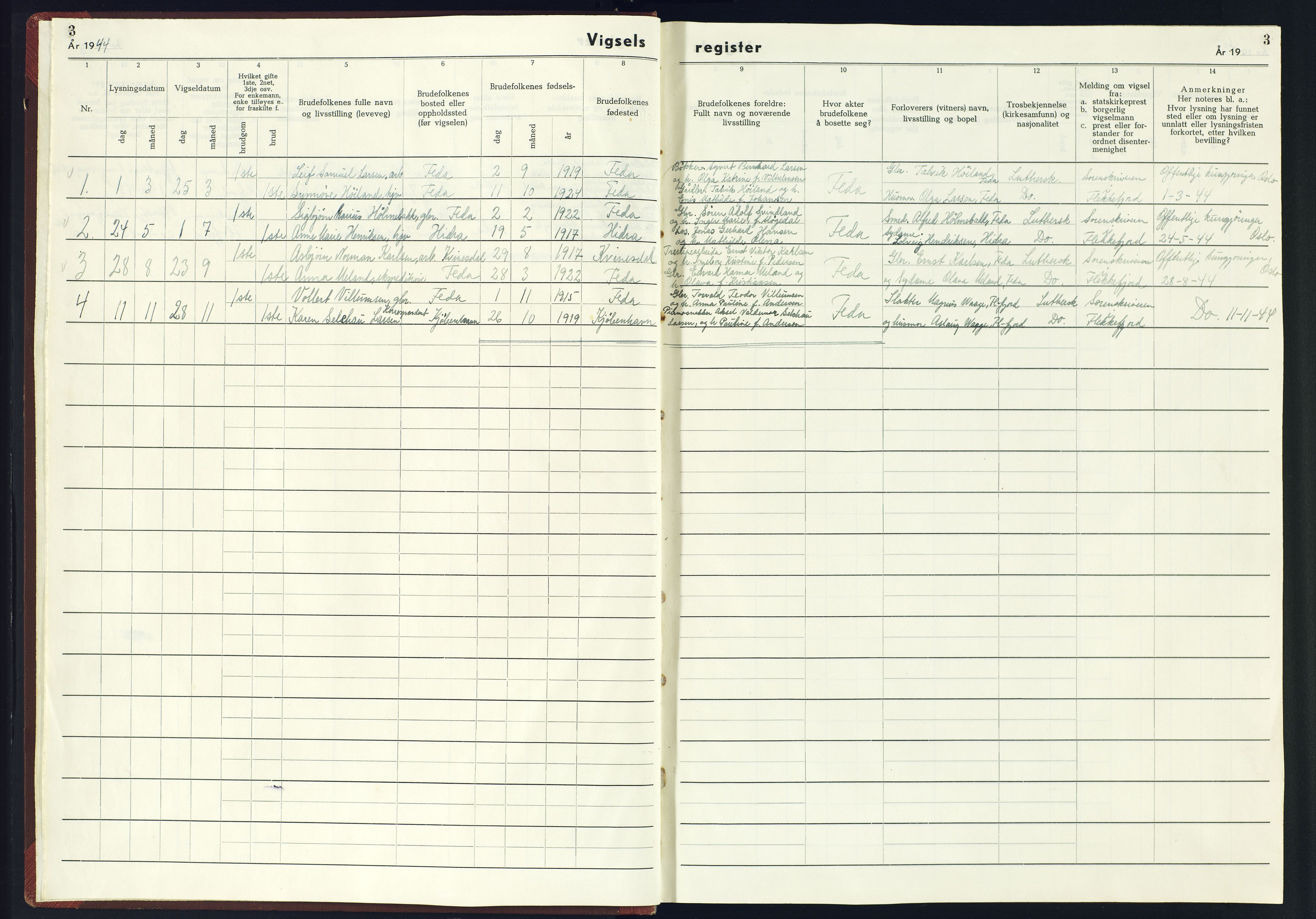 Kvinesdal sokneprestkontor, AV/SAK-1111-0026/J/Jb/L0002: Vigselsregister nr. II.6.2, 1942-1944, s. 3