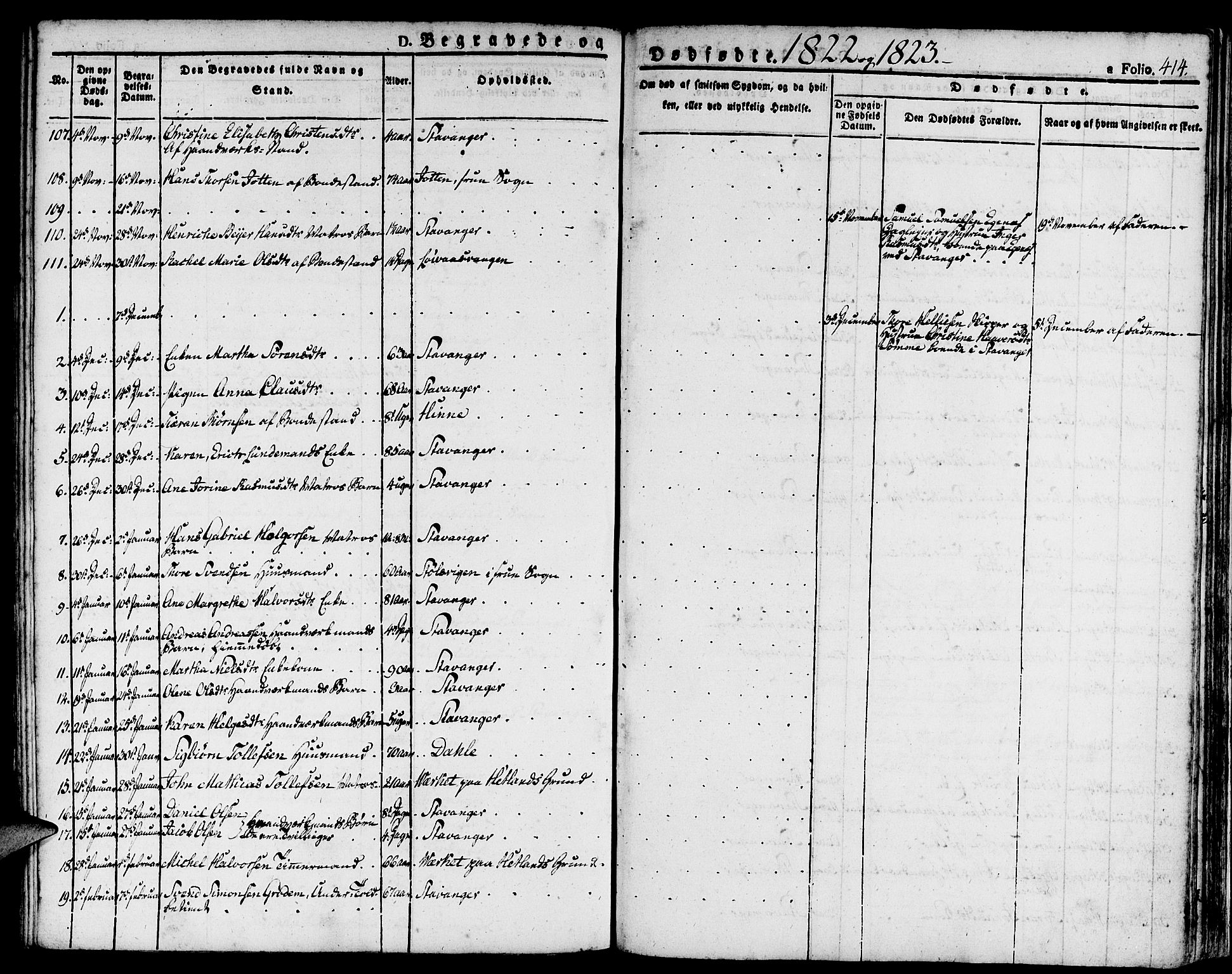 Domkirken sokneprestkontor, AV/SAST-A-101812/001/30/30BA/L0009: Ministerialbok nr. A 9, 1821-1832, s. 414