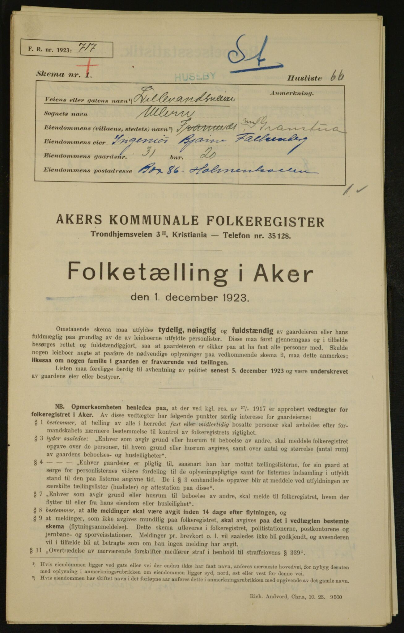 , Kommunal folketelling 1.12.1923 for Aker, 1923, s. 4505