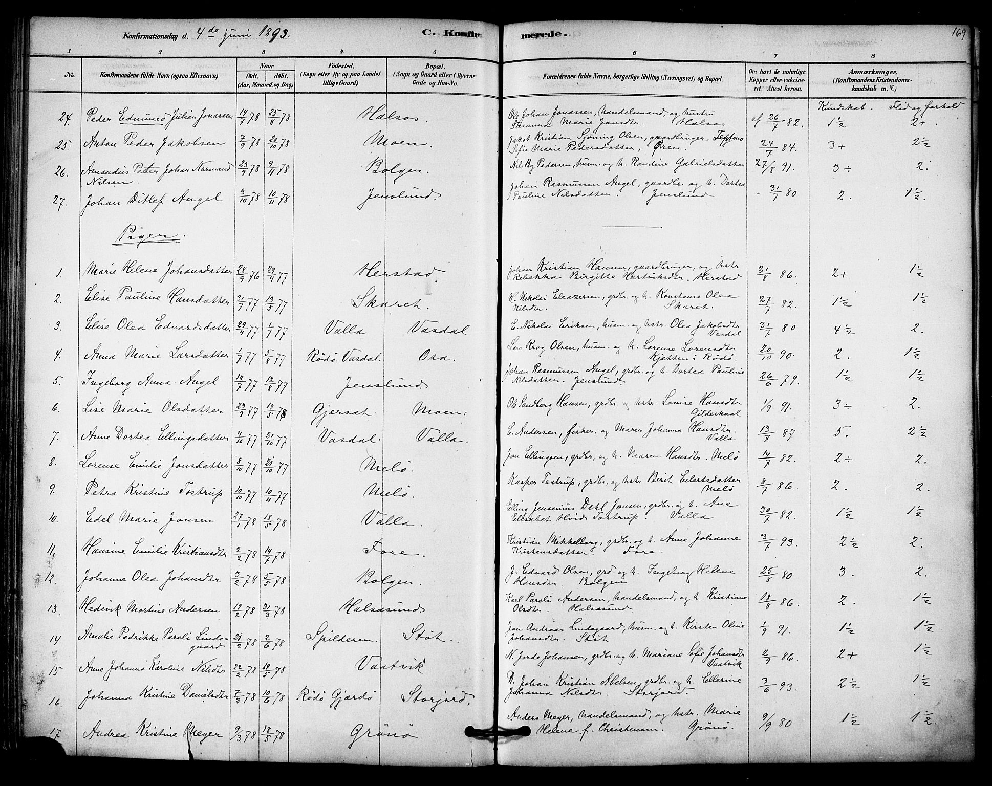 Ministerialprotokoller, klokkerbøker og fødselsregistre - Nordland, AV/SAT-A-1459/843/L0626: Ministerialbok nr. 843A01, 1878-1907, s. 169