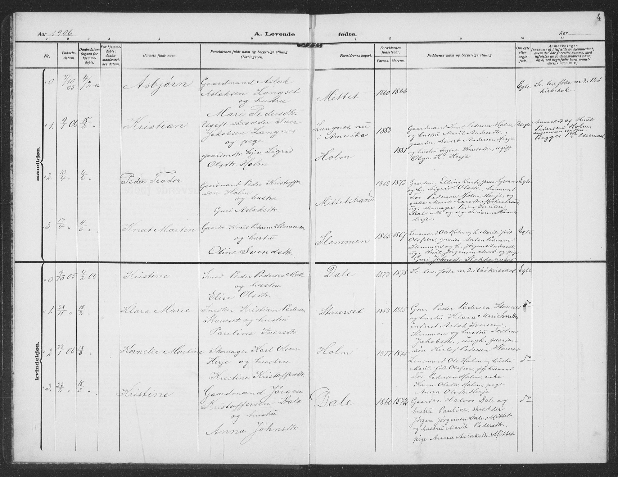 Ministerialprotokoller, klokkerbøker og fødselsregistre - Møre og Romsdal, AV/SAT-A-1454/549/L0615: Klokkerbok nr. 549C01, 1905-1932, s. 4