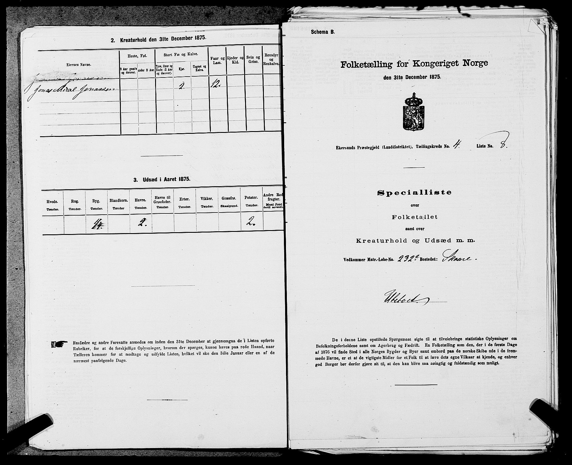 SAST, Folketelling 1875 for 1116L Eigersund prestegjeld, Eigersund landsokn og Ogna sokn, 1875, s. 407