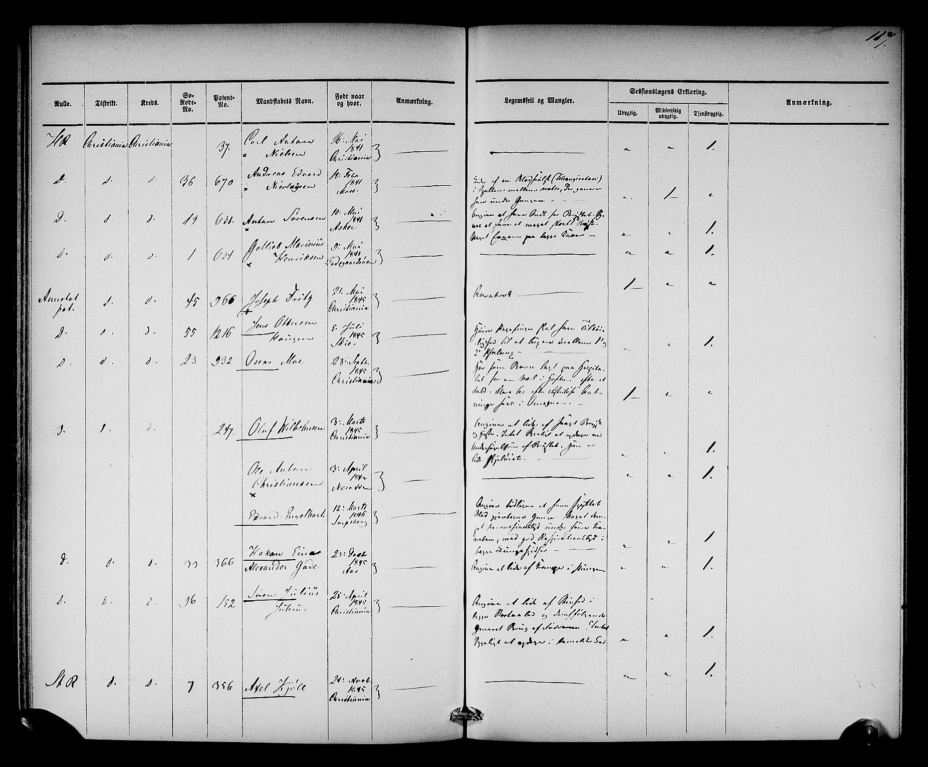 Oslo mønstringsdistrikt, SAO/A-10569/L/La/L0001: Legevisitasjonsprotokoll, 1860-1873, s. 123