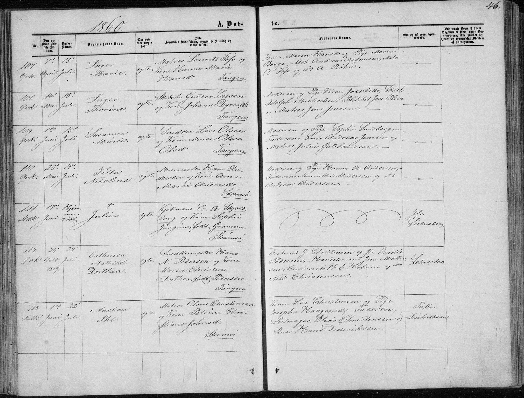 Strømsø kirkebøker, AV/SAKO-A-246/F/Fa/L0015: Ministerialbok nr. I 15, 1859-1868, s. 46