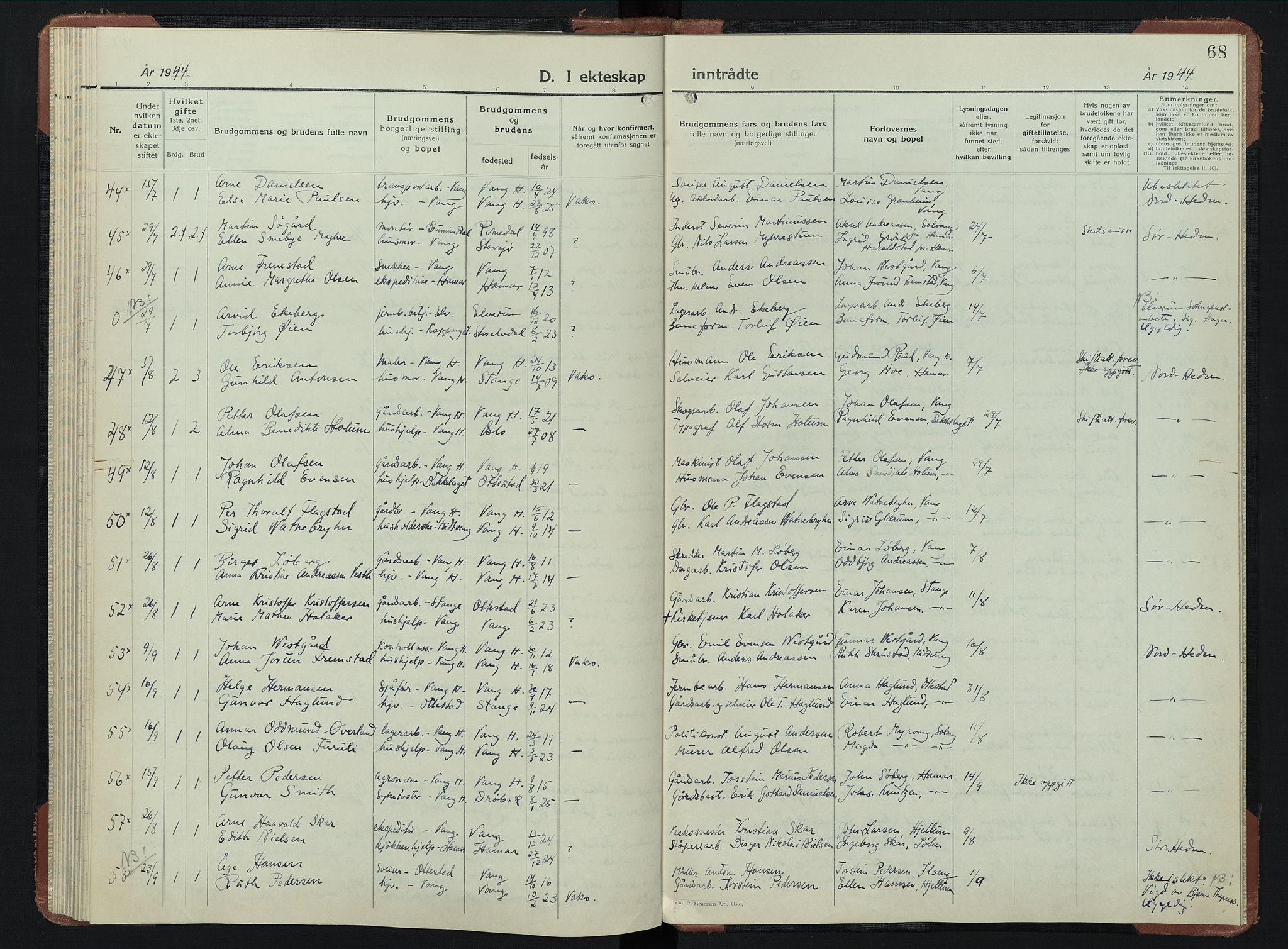 Vang prestekontor, Hedmark, AV/SAH-PREST-008/H/Ha/Hab/L0019: Klokkerbok nr. 19, 1940-1953, s. 68