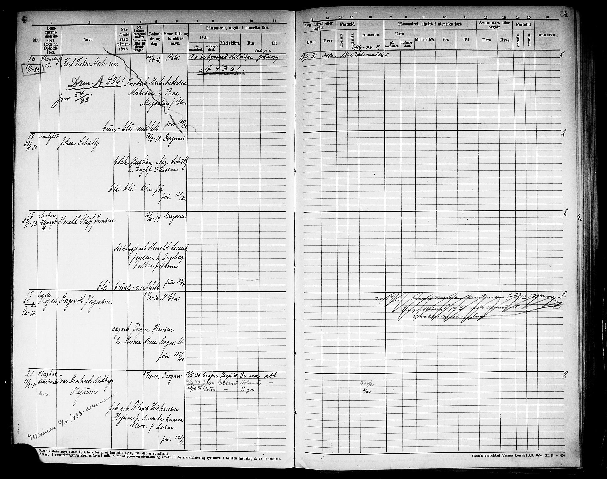 Drammen innrulleringsdistrikt, SAKO/A-781/F/Fd/L0007: Midlertidige patenter, 1930-1940, s. 6