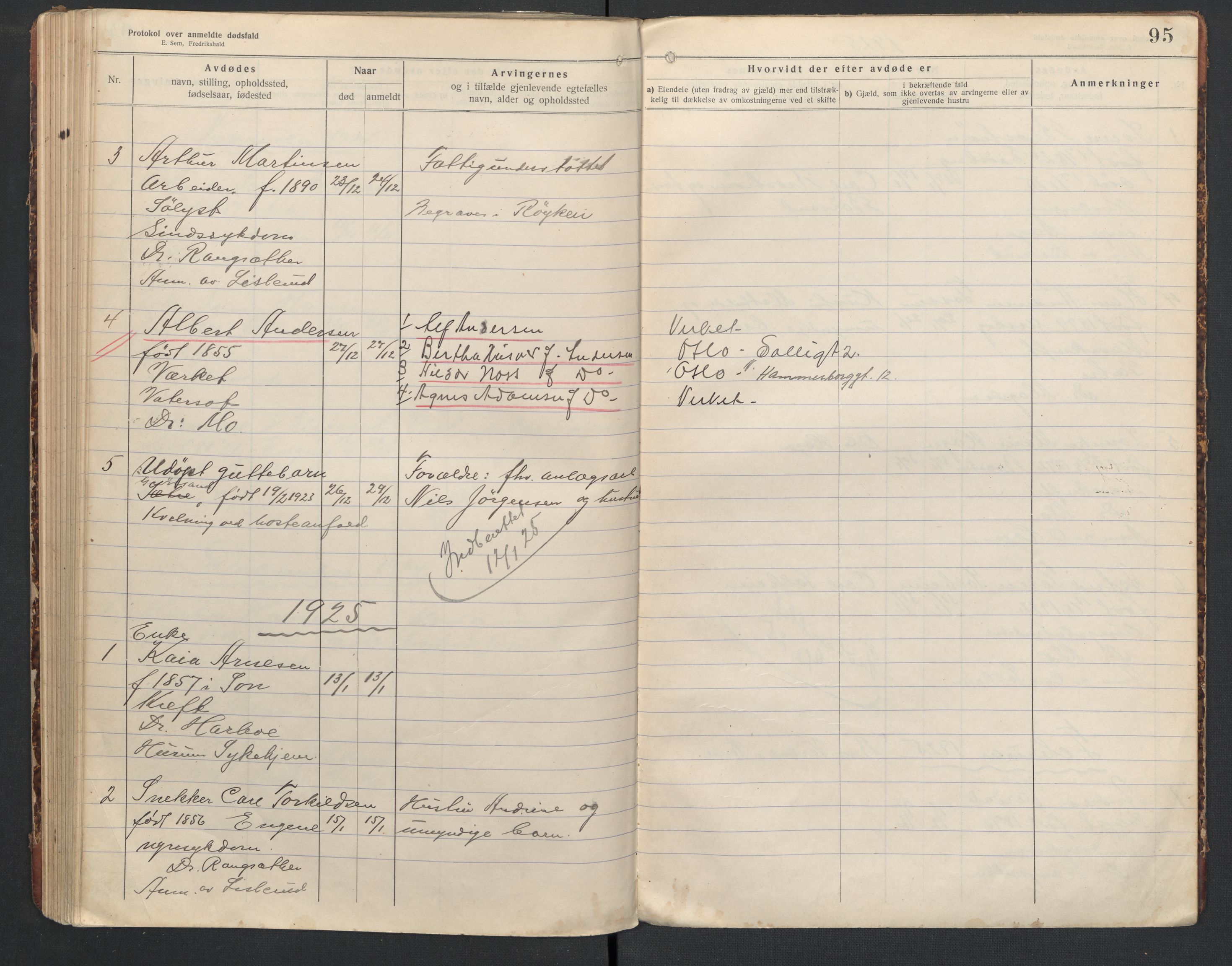 Hurum lensmannskontor, SAKO/A-505/H/Ha/L0002: Dødsfallsprotokoll, 1916-1925, s. 95