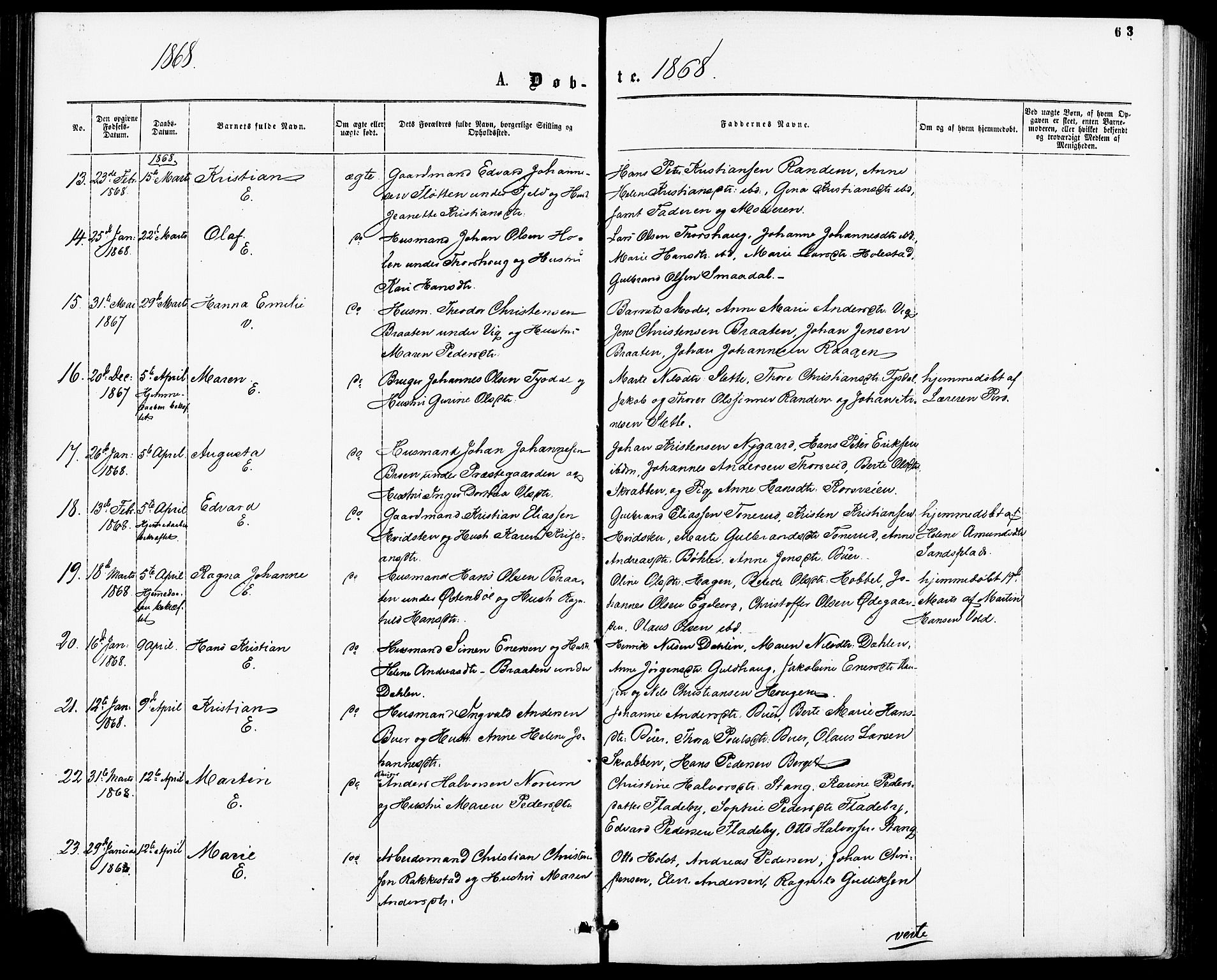 Enebakk prestekontor Kirkebøker, AV/SAO-A-10171c/F/Fa/L0011: Ministerialbok nr. I 11, 1862-1882, s. 63