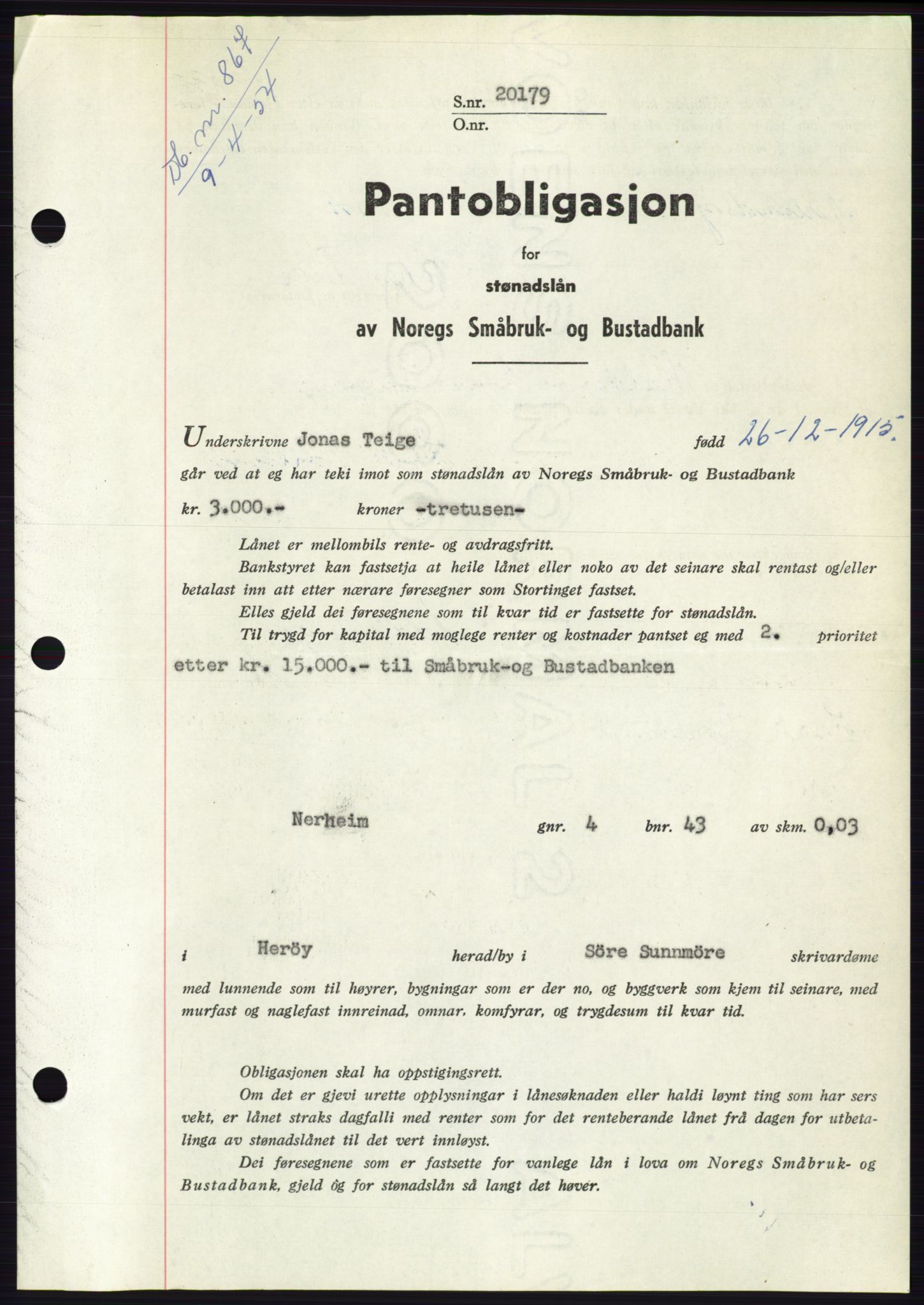 Søre Sunnmøre sorenskriveri, SAT/A-4122/1/2/2C/L0124: Pantebok nr. 12B, 1953-1954, Dagboknr: 867/1954