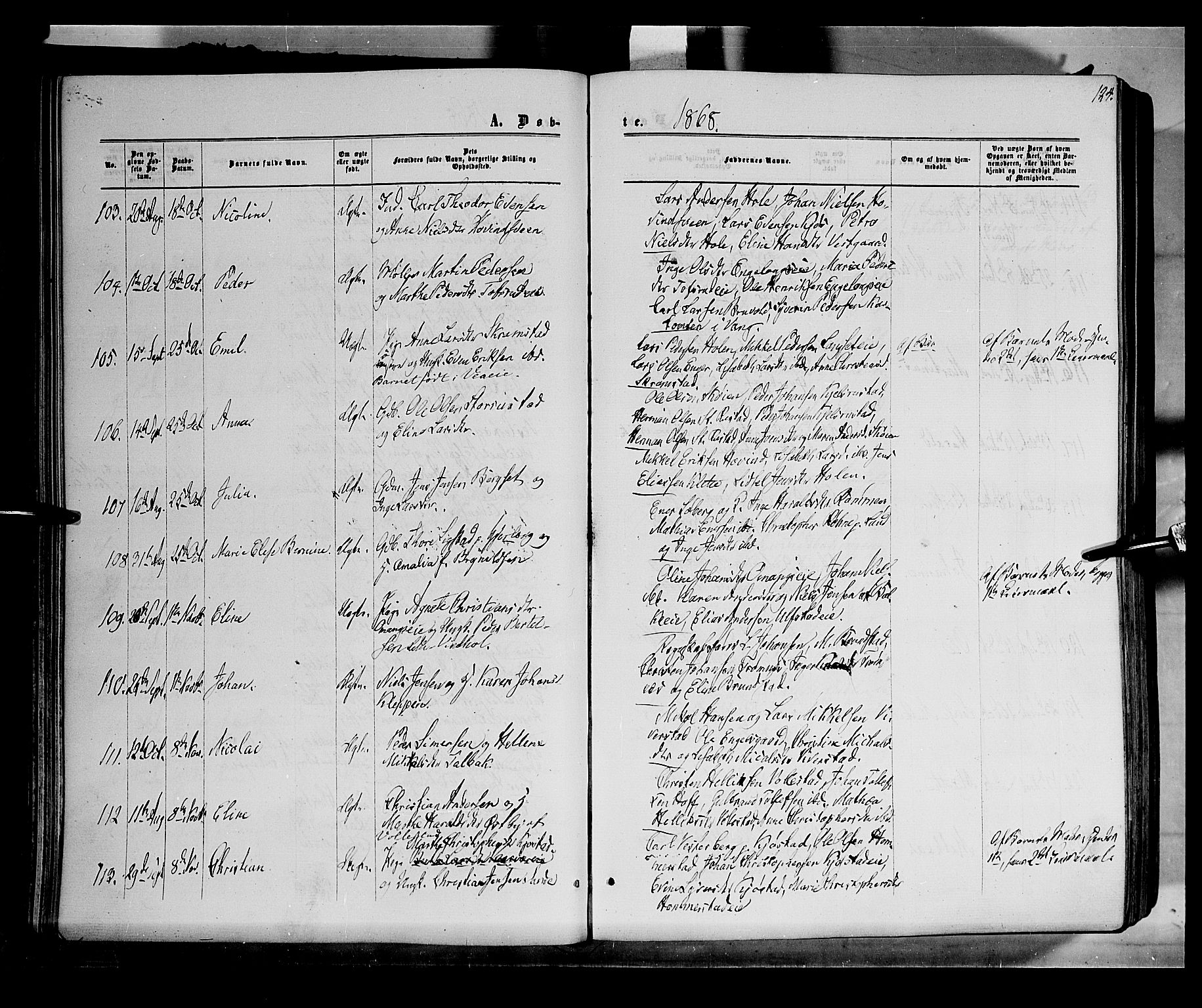 Løten prestekontor, AV/SAH-PREST-022/K/Ka/L0008: Ministerialbok nr. 8, 1860-1877, s. 124