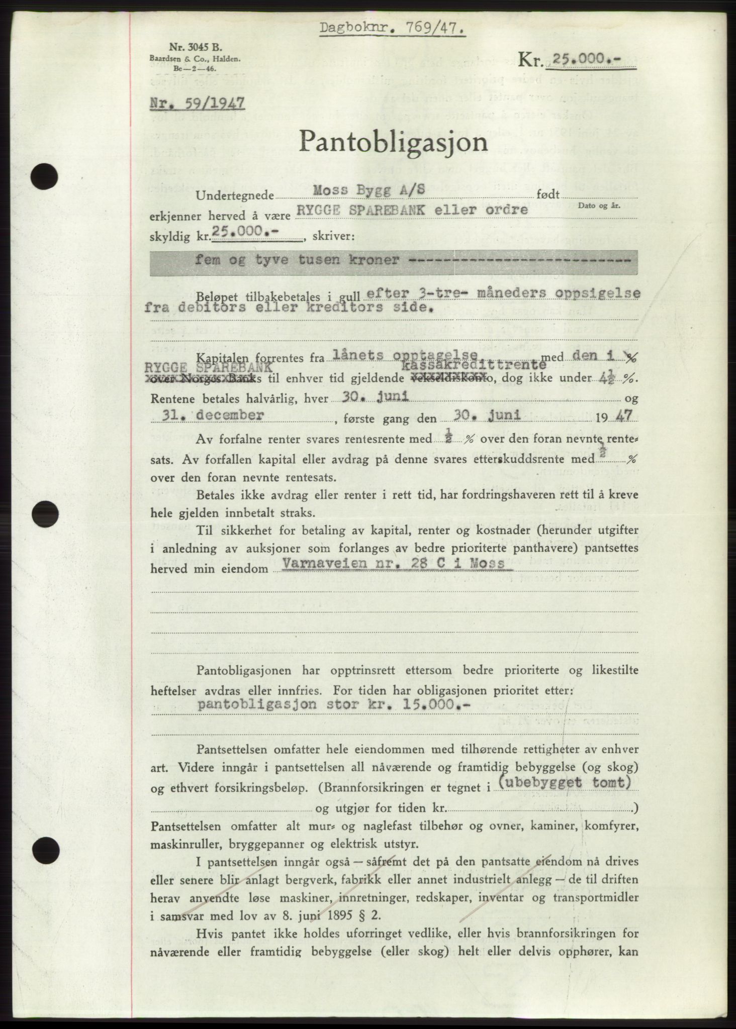 Moss sorenskriveri, SAO/A-10168: Pantebok nr. B16, 1946-1947, Dagboknr: 769/1947