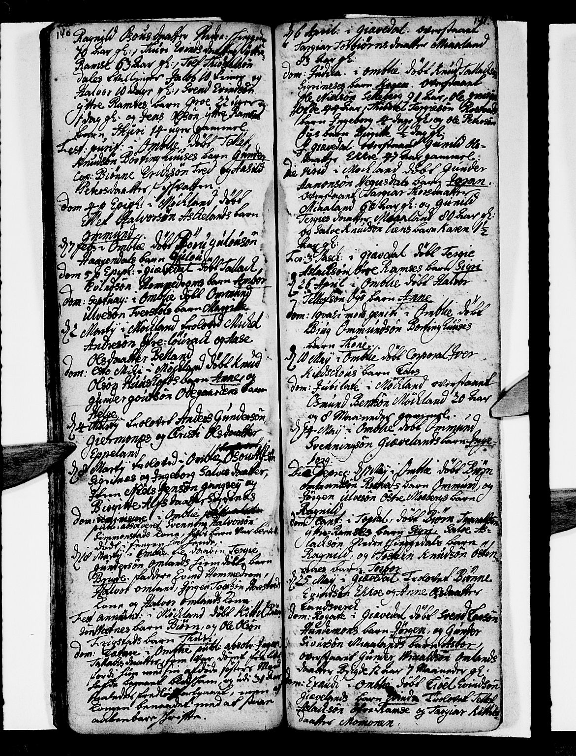 Åmli sokneprestkontor, AV/SAK-1111-0050/F/Fa/Fac/L0001: Ministerialbok nr. A 1, 1711-1740, s. 140-141