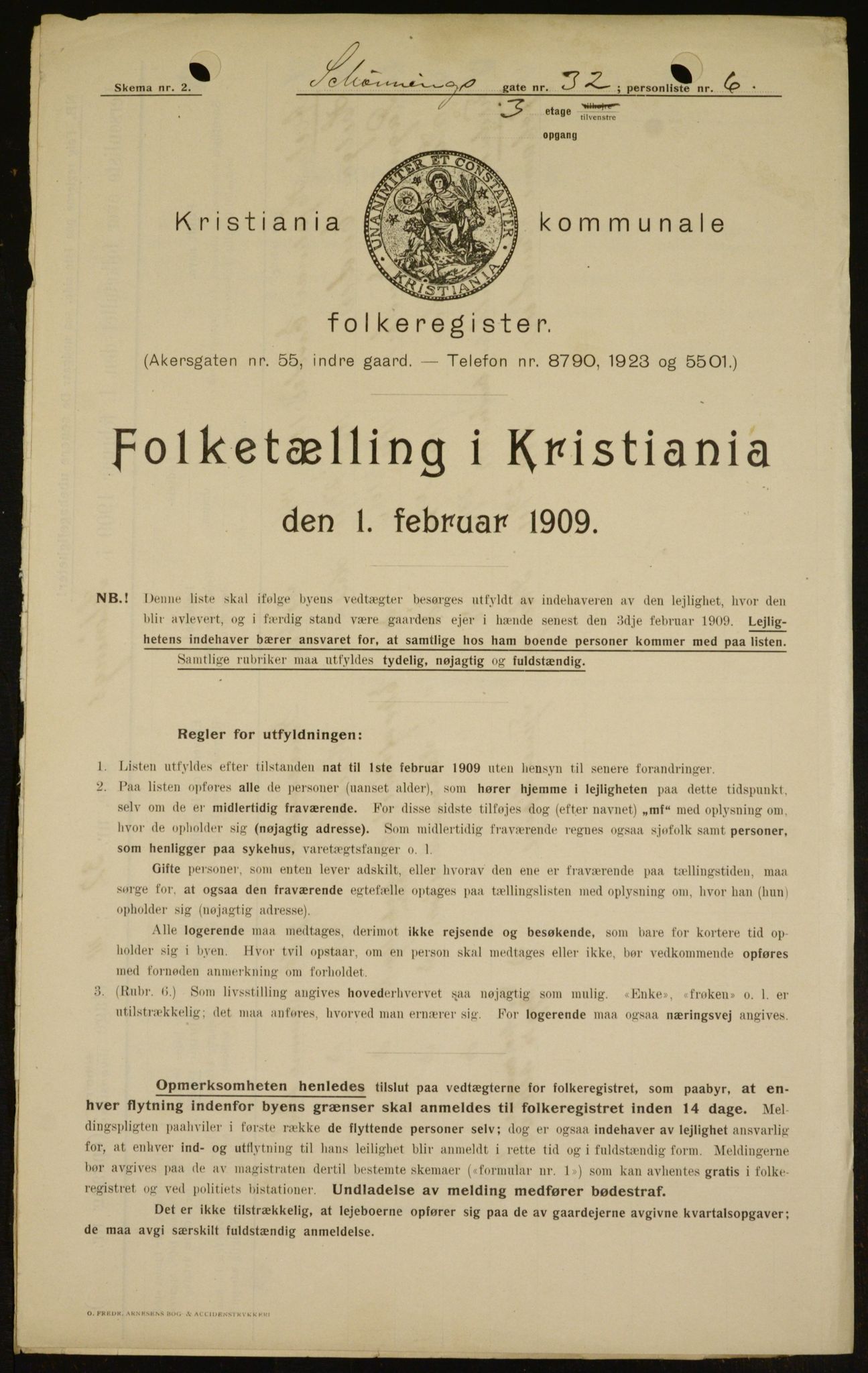 OBA, Kommunal folketelling 1.2.1909 for Kristiania kjøpstad, 1909, s. 85108