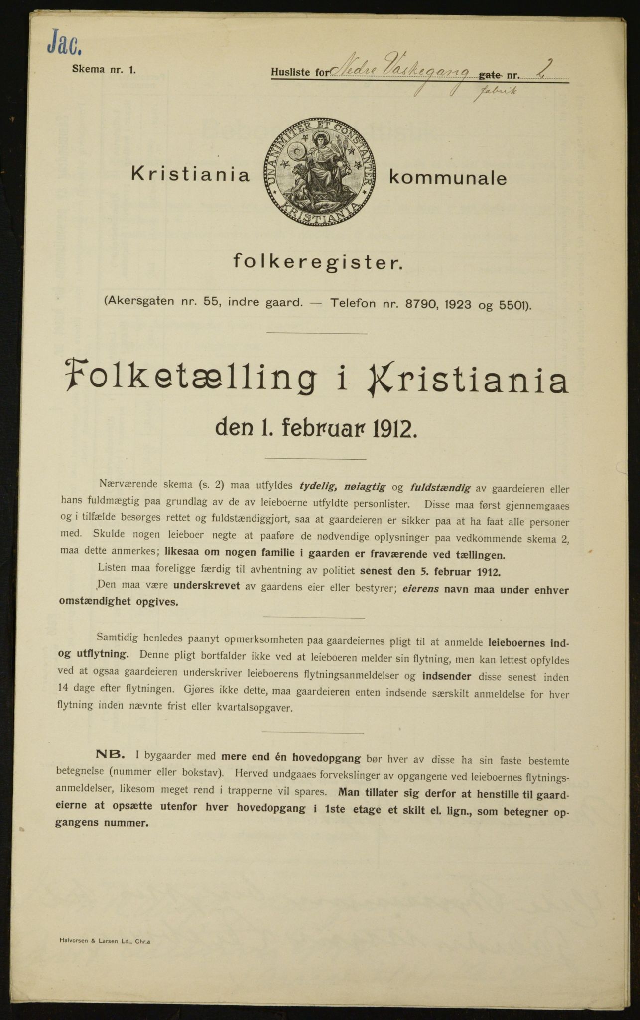 OBA, Kommunal folketelling 1.2.1912 for Kristiania, 1912, s. 70101