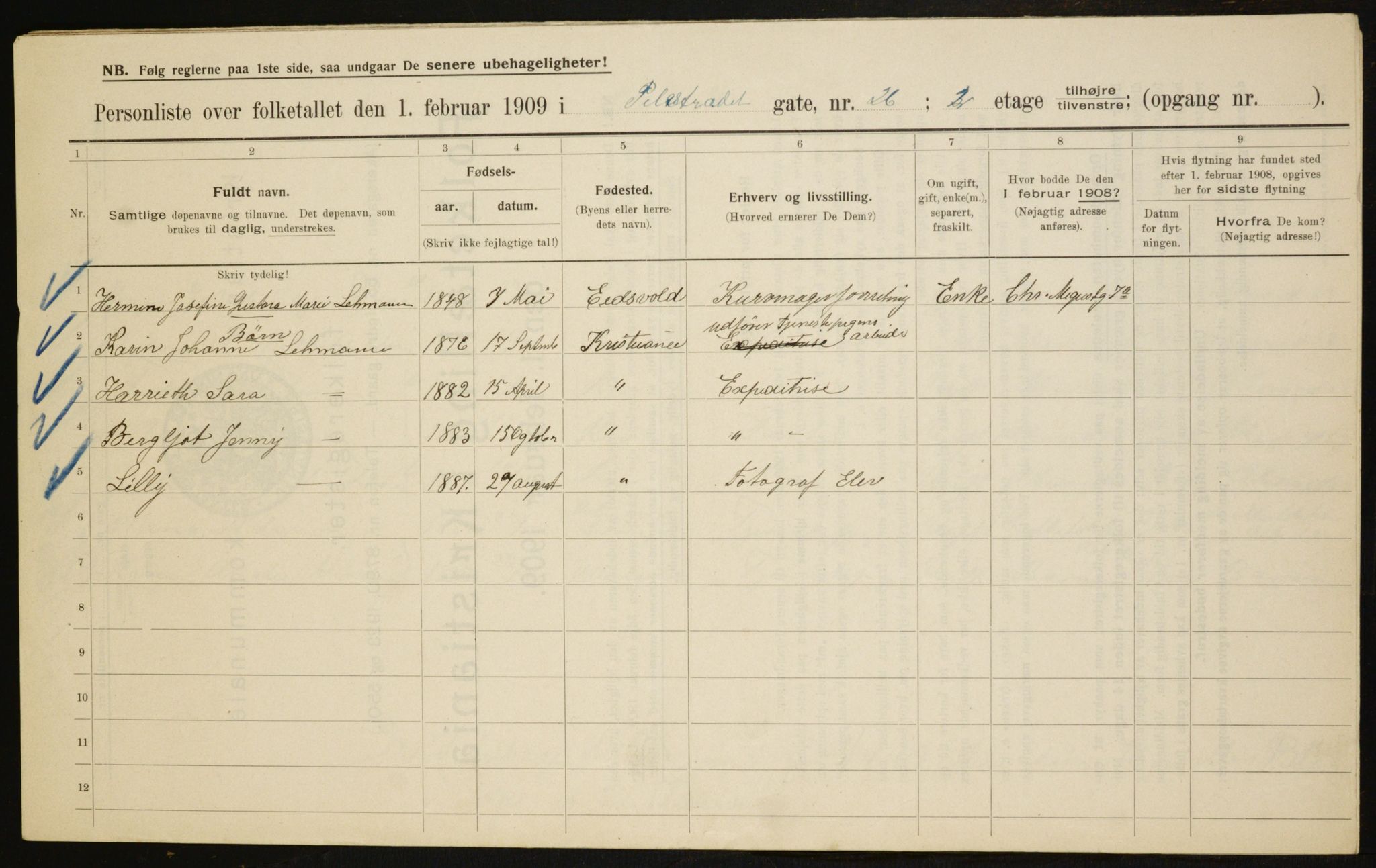 OBA, Kommunal folketelling 1.2.1909 for Kristiania kjøpstad, 1909, s. 80375