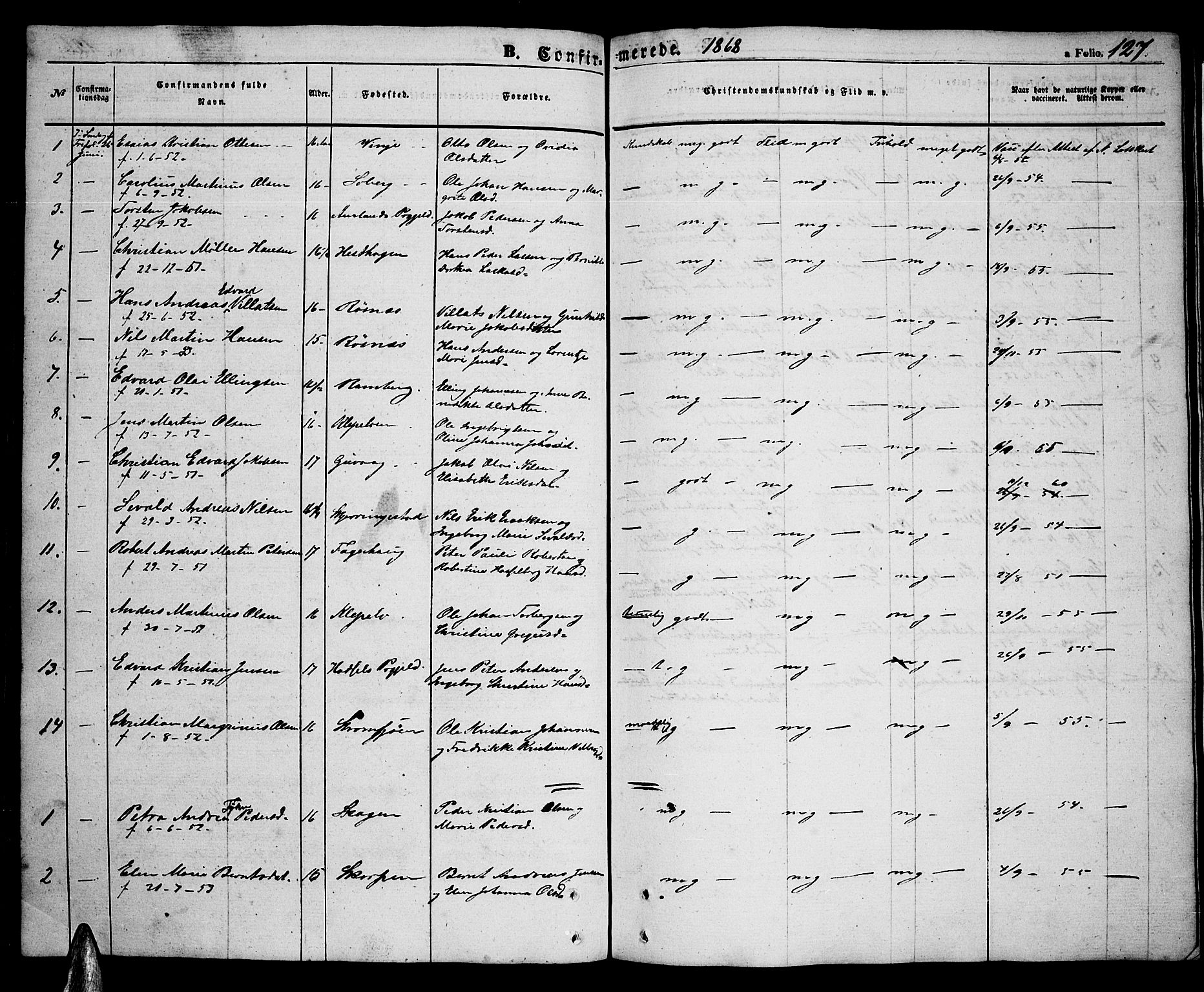 Ministerialprotokoller, klokkerbøker og fødselsregistre - Nordland, SAT/A-1459/891/L1313: Klokkerbok nr. 891C02, 1856-1870, s. 127