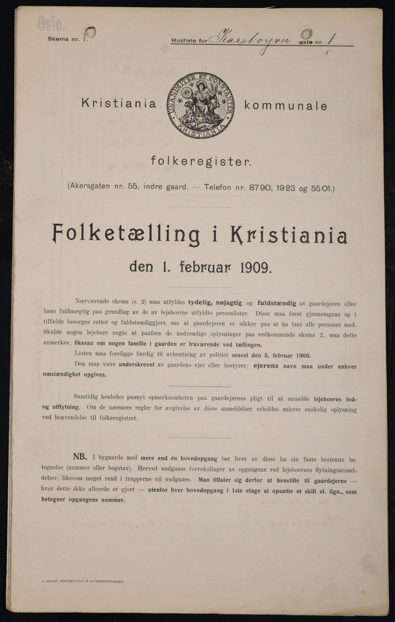 OBA, Kommunal folketelling 1.2.1909 for Kristiania kjøpstad, 1909, s. 44635