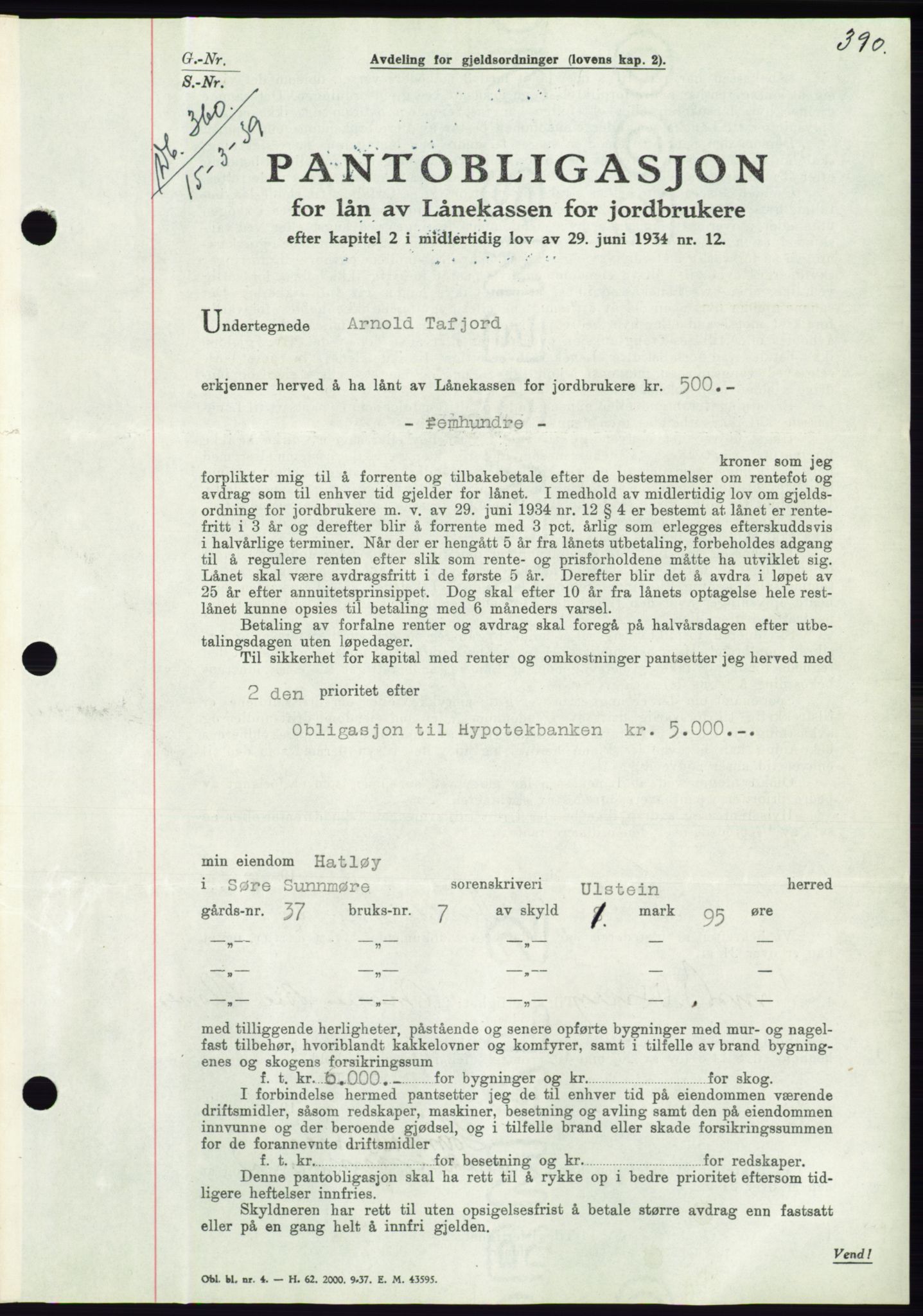 Søre Sunnmøre sorenskriveri, AV/SAT-A-4122/1/2/2C/L0067: Pantebok nr. 61, 1938-1939, Dagboknr: 360/1939