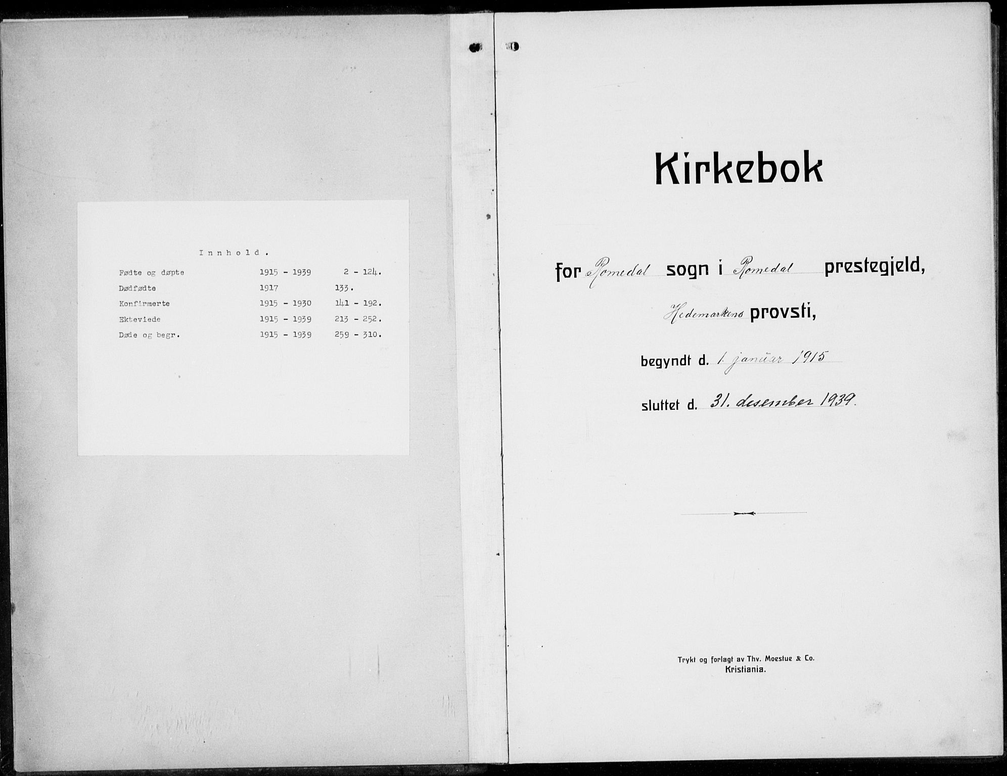 Romedal prestekontor, SAH/PREST-004/L/L0014: Klokkerbok nr. 14, 1915-1939